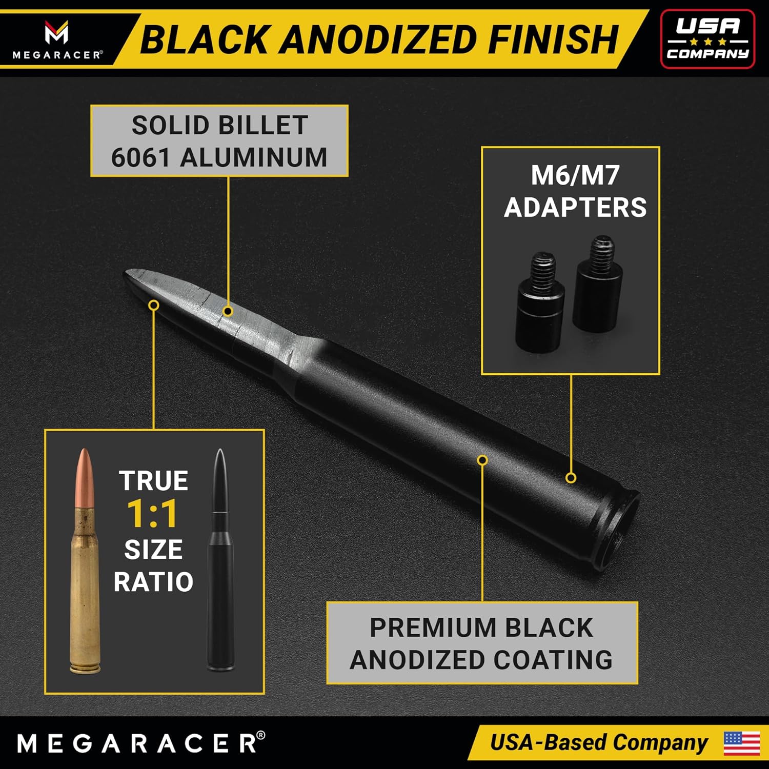 Thumbnail 3 de Anodized 50 Cal Bullet Antenna for Chevy Silverado & GMC Sierra (1999–2026) — Rugged Billet Aluminum Short Replacement, Black