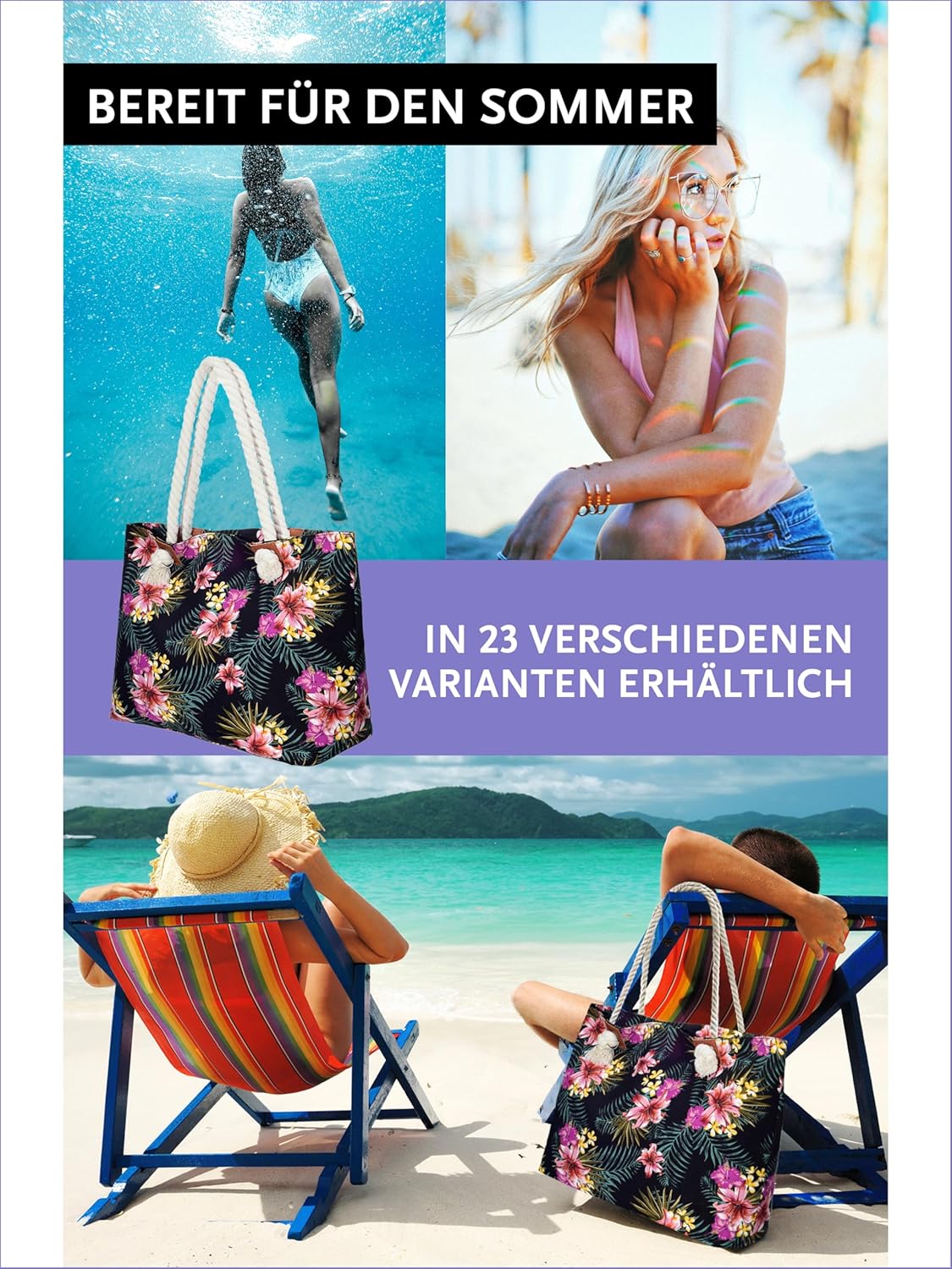 Thumbnail 4 de DonDon Strandtasche XXL mit Reißverschluss – Umhängetasche & Shopper Bag für den Beach Look