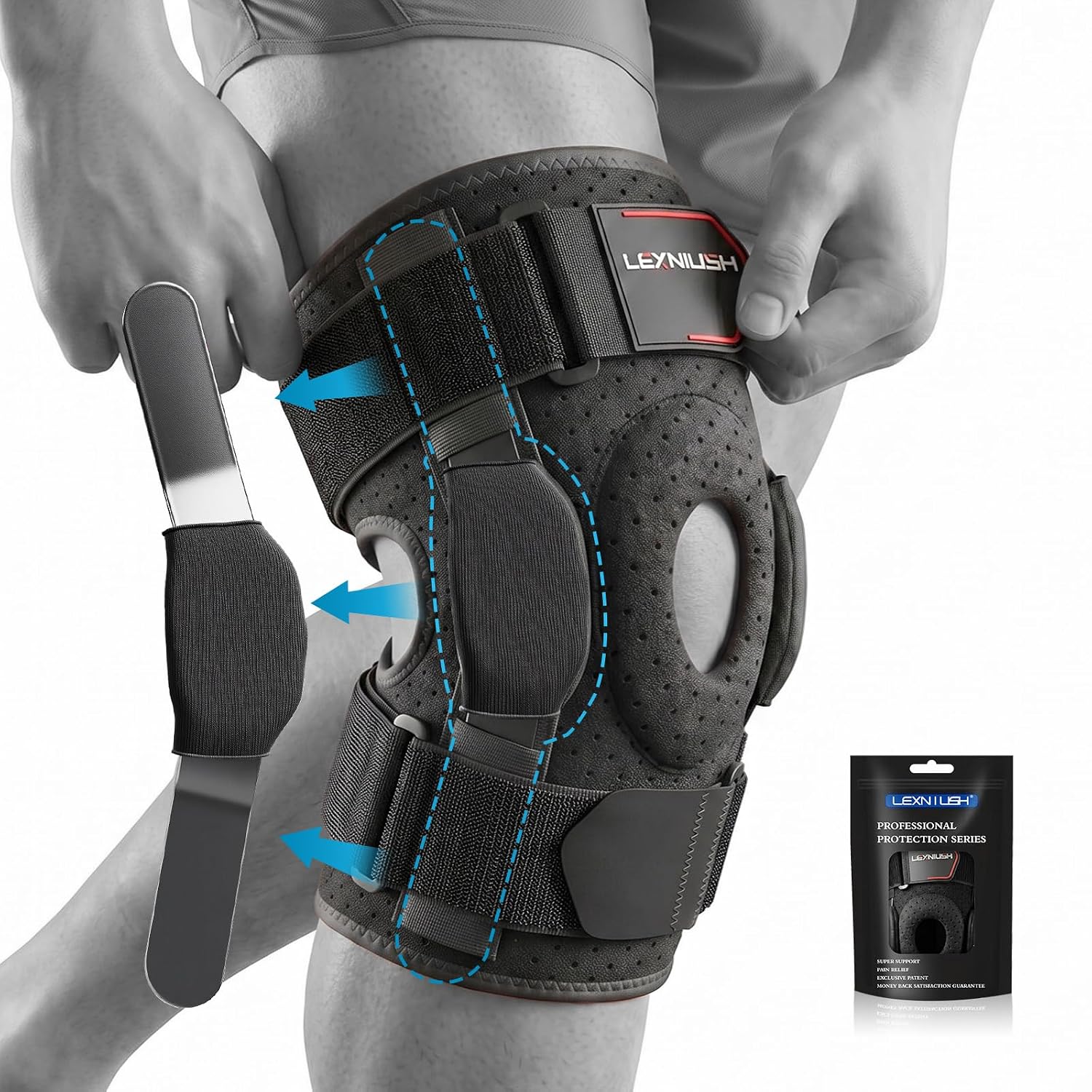 Detalle de Knee Support for Women and Men with Adjustable Hinged Design and Open Patella