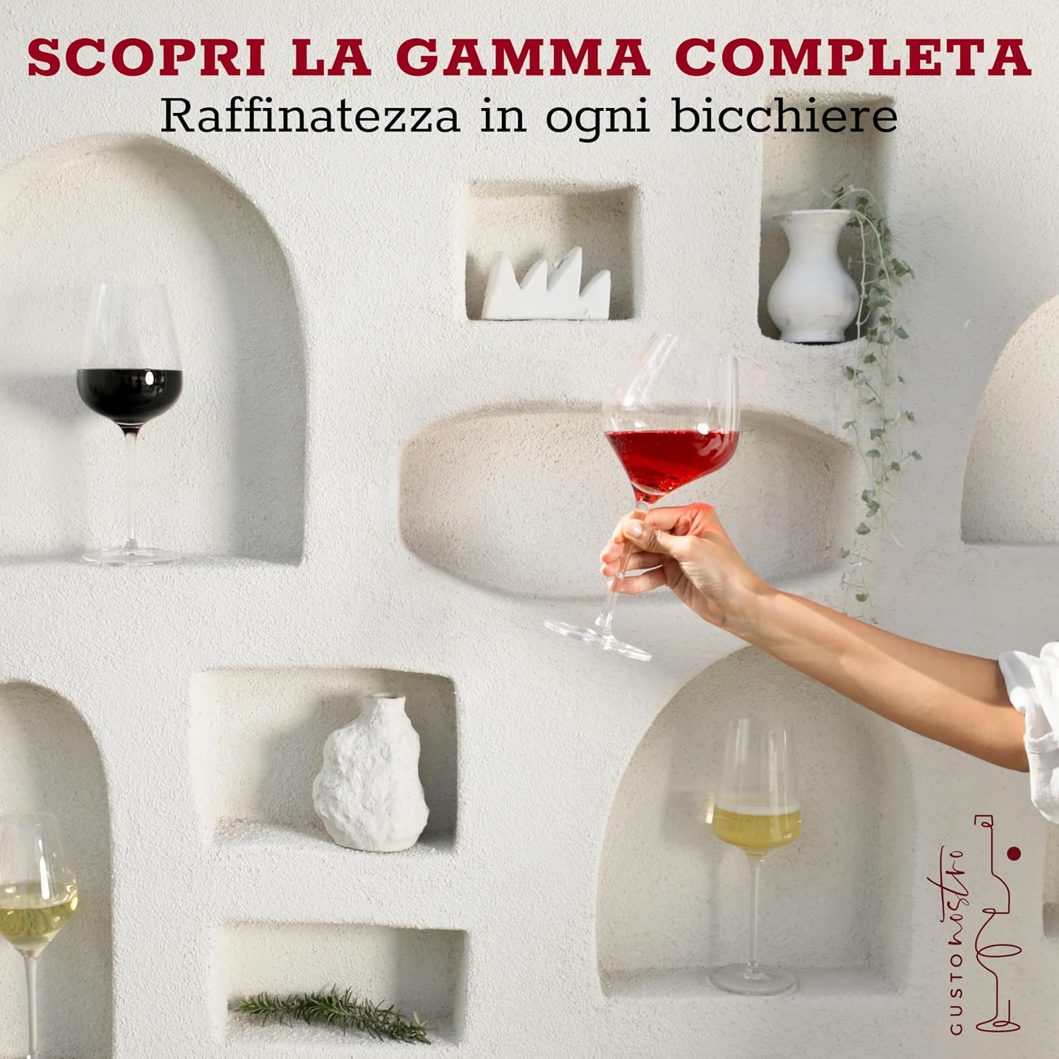 Thumbnail 2 de Gusto Nostro: Set di 6 Calici Vino in Cristallo, 650 ml – Vetro soffiato a mano, stelo lungo, lavabili in lavastoviglie