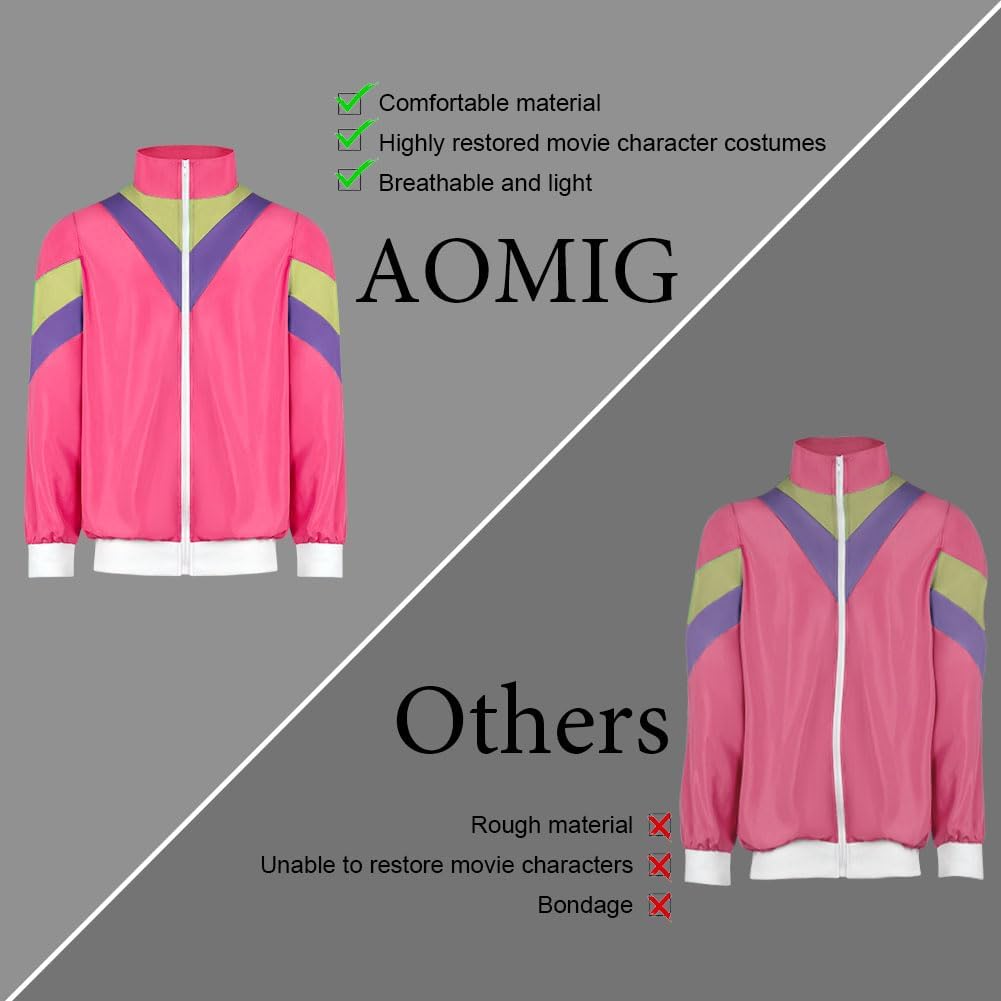 Detalle de Aomig 90er/80er Jahre Kostüm Erwachsene – Retro Trainingsanzug für Damen und Herren, Partner-Outfit, Rosarot (80er Party Bad Taste)