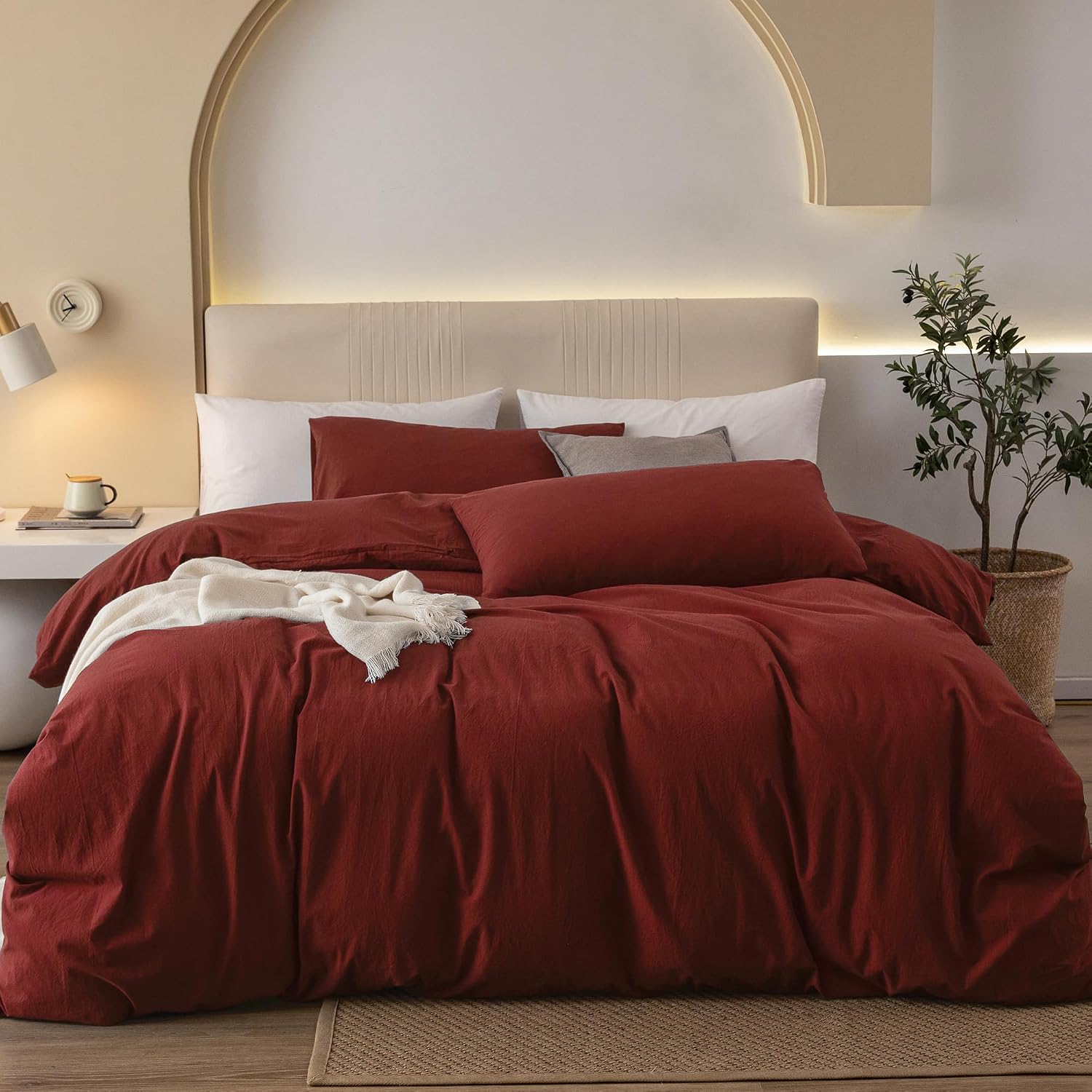 Detalle de JIYUAN Super Queen Washed Cotton Duvet Cover Set with Linen-Feel Texture