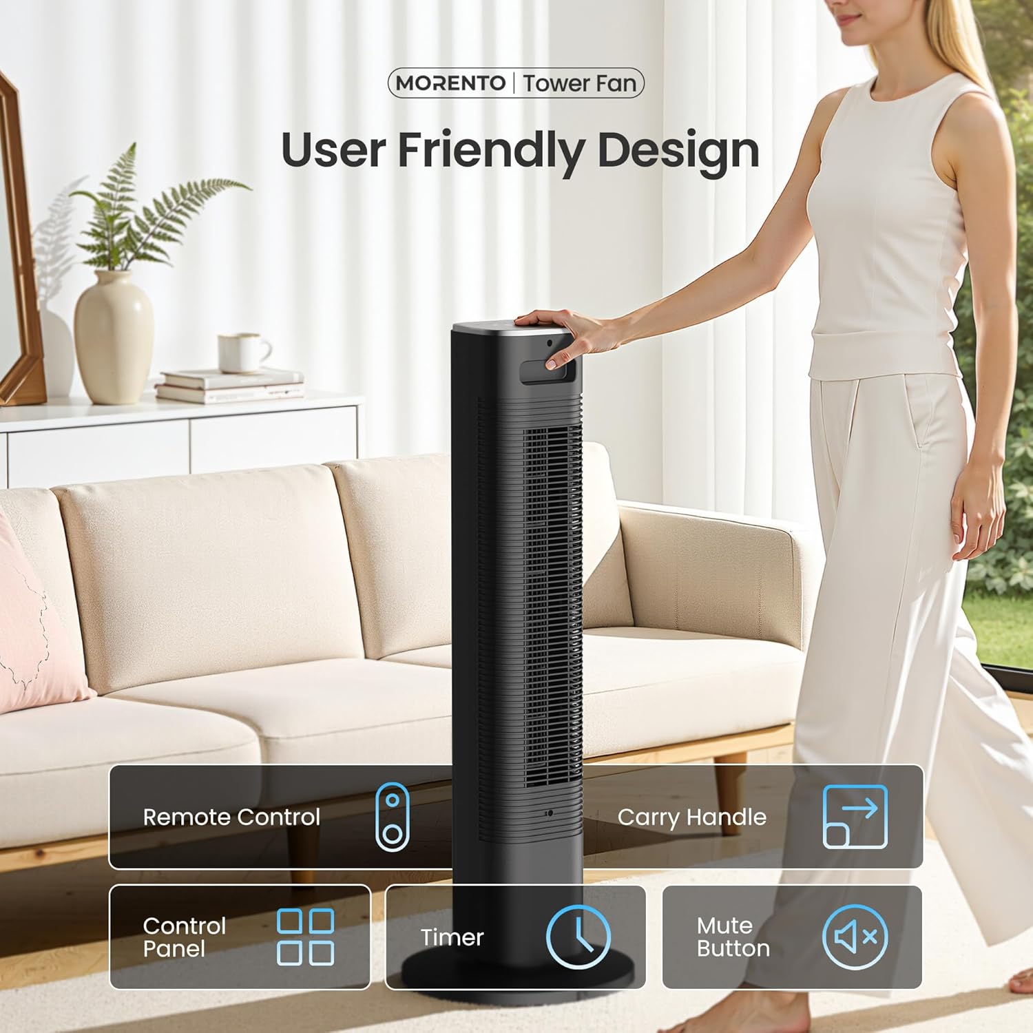 Thumbnail 6 de MORENTO 36-Inch Smart Tower Fan with Remote, 2.4GHz WiFi, App & Voice Control