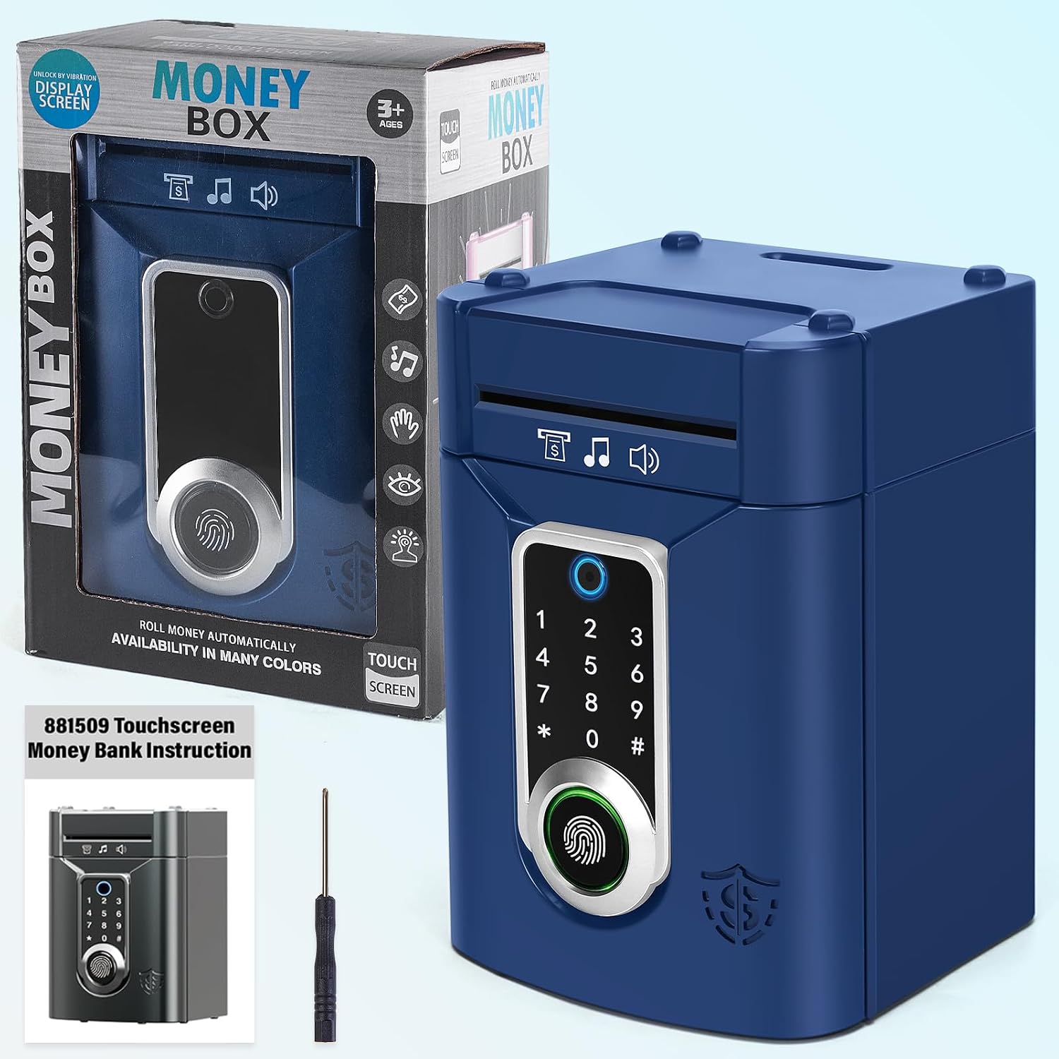 Detalle de Highttoy HH918 elektronische spaarpot, donkerblauw met touchscreen en cijfercode