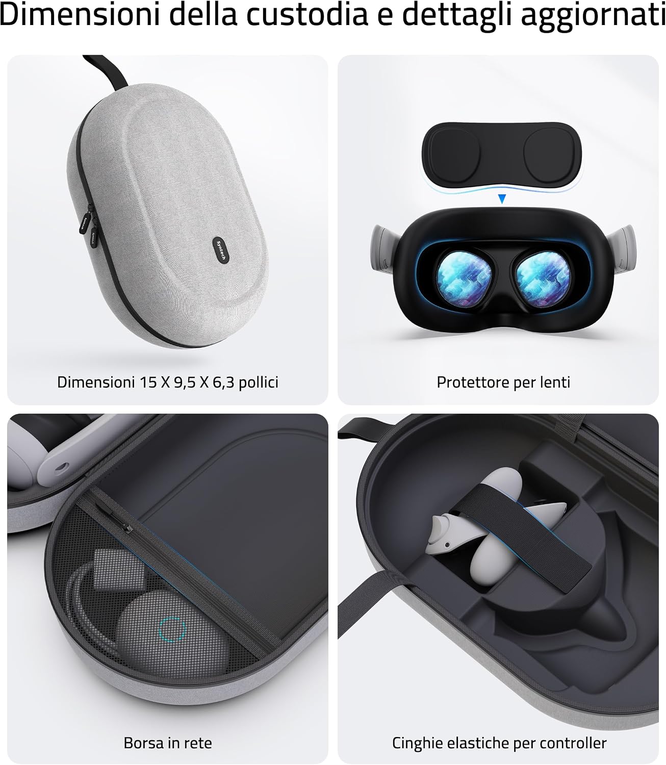 Detalle de Syntech Grande Custodia Rigida per Meta Quest 3S/Quest 3/2/Pro/Pico4: grande capacità e protezione affidabile