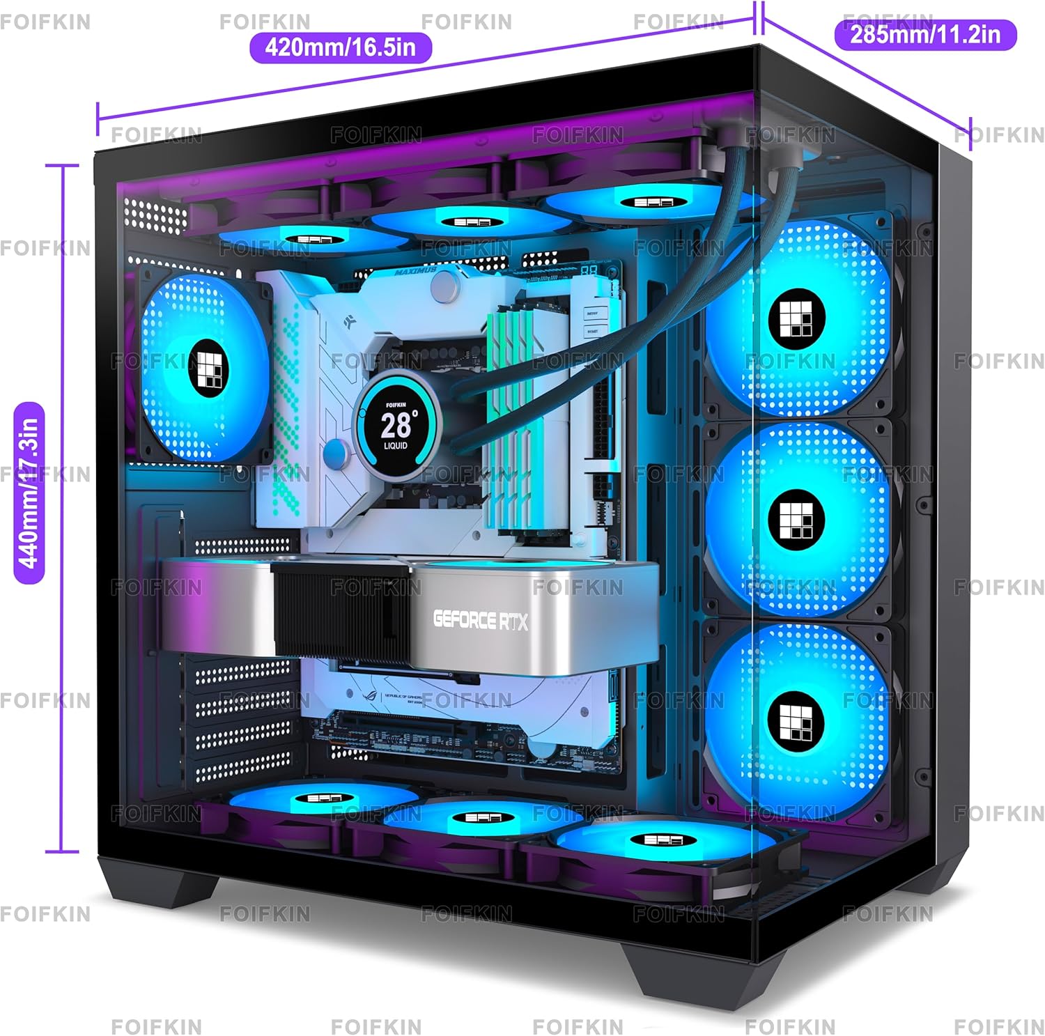 Thumbnail 5 de FOIFKIN F300: ATX Mid-Tower Gehäuse mit 7 PWM ARGB Lüftern, 360mm Radiator, Glasfront