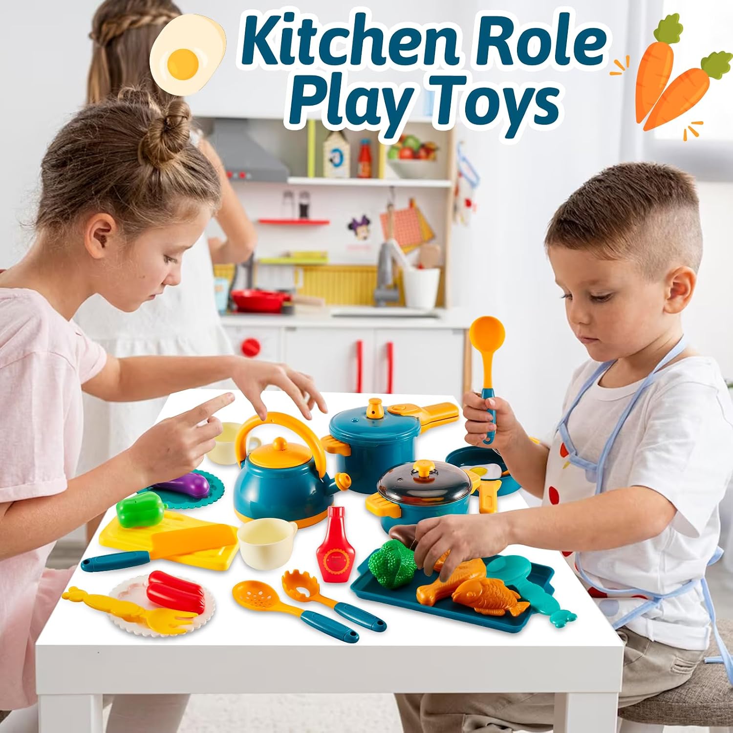 Detalle 2 de LINFUN KIDS Mud Kitchen Accessories Toy Pots and Pans Play Food Set