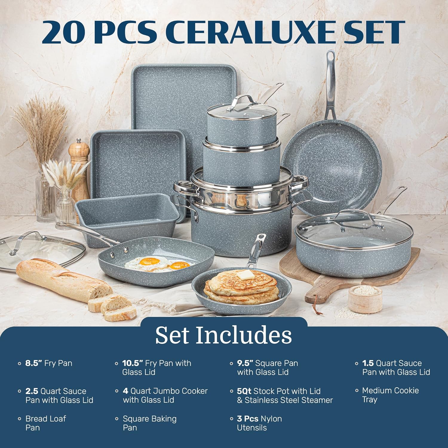 Thumbnail 1 de Granitestone Ceraluxe 20-Piece Ceramic Cookware Set: Nonstick, Non-Toxic, Oven & Dishwasher Safe