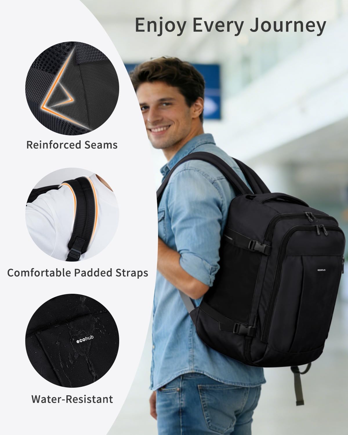 Thumbnail 6 de ECOHUB Easyjet Cabin Bag 45x36x20: 30L Underseat Backpack, 100% Recycled, Waterproof
