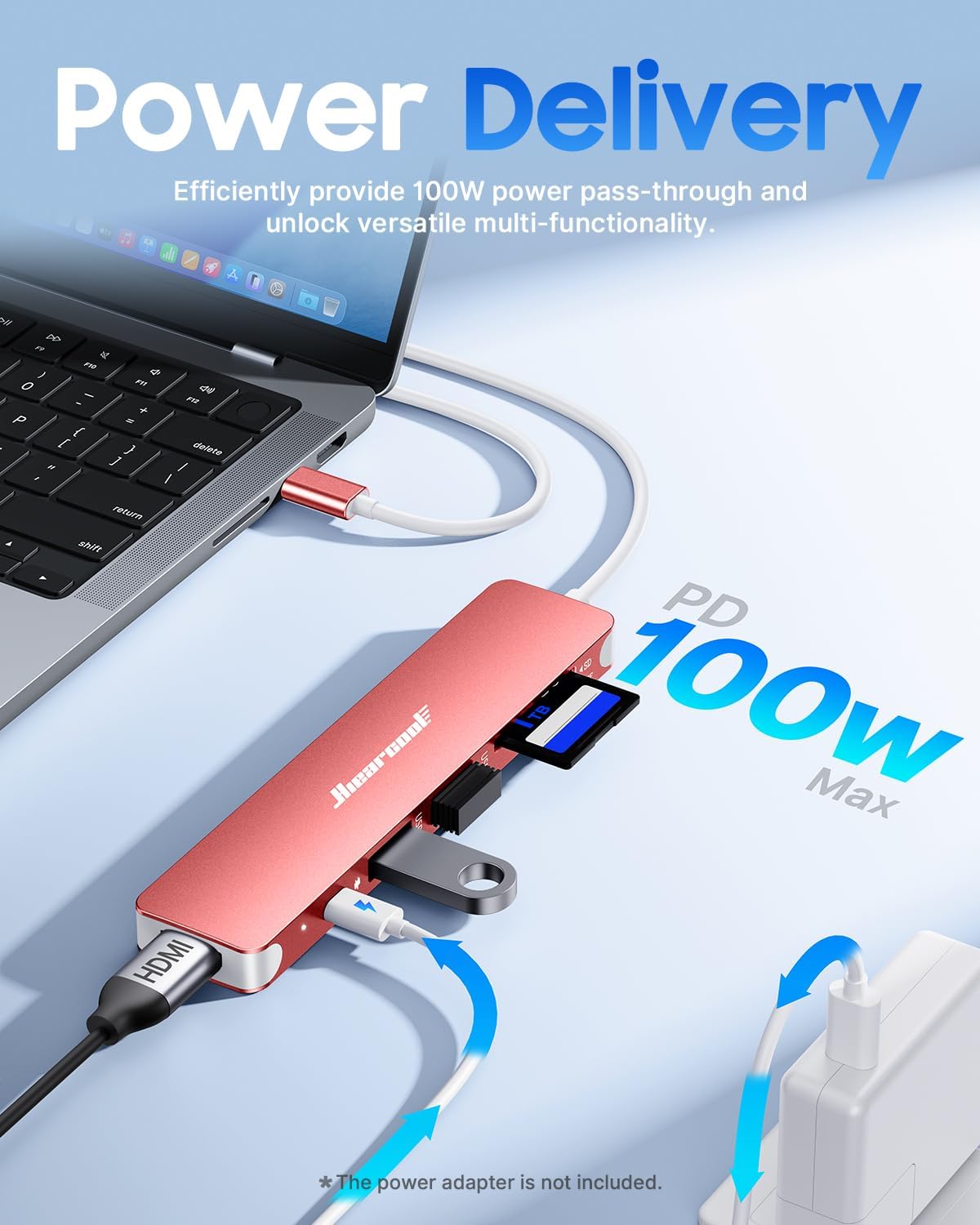 Detalle de Hiearcool UCN3286 7-in-1 USB-C Hub, Rose Gold, 4K HDMI and 100W PD