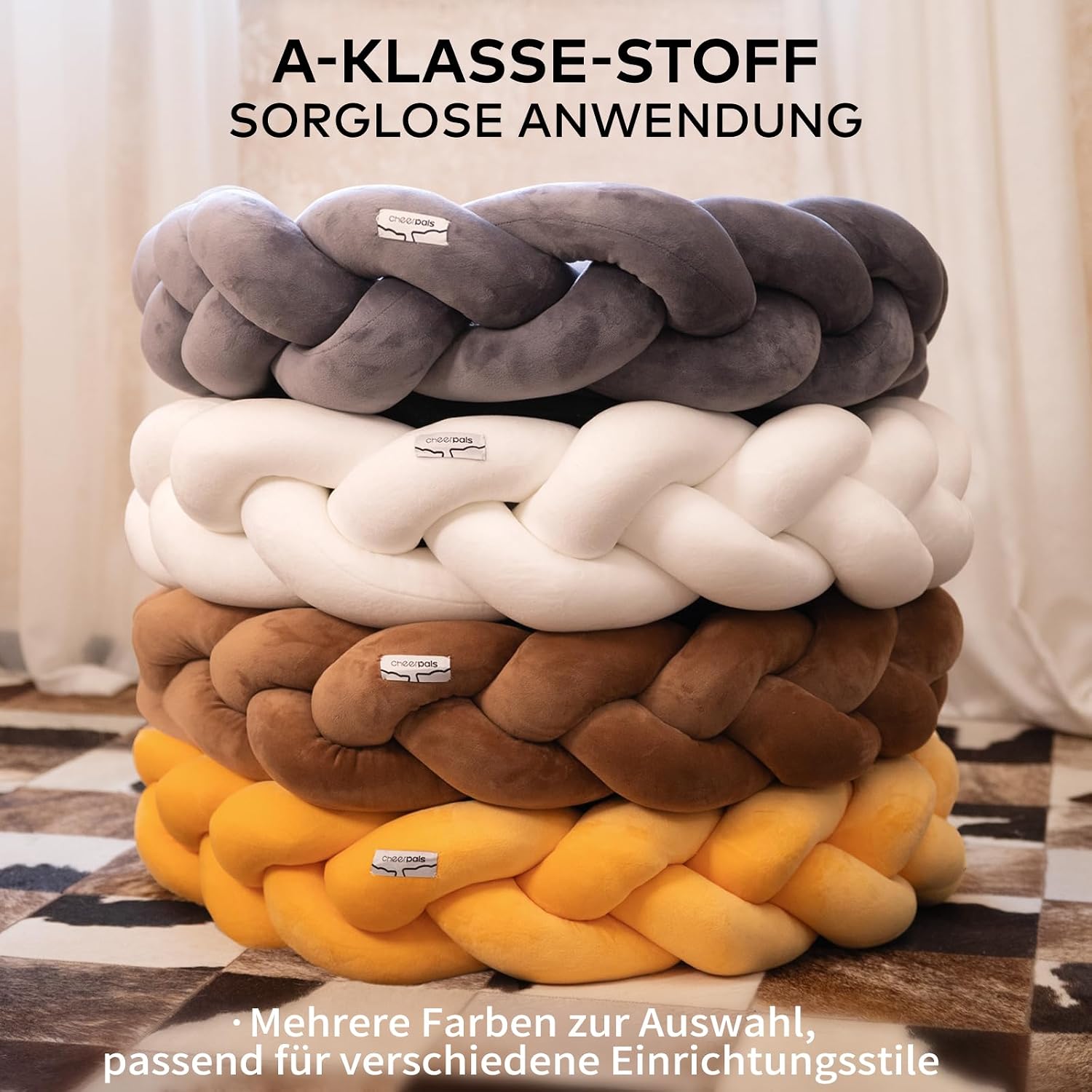 Detalle 2 de CheerPals Großes Katzenbett 60 cm – Geflochtenes, waschbares Kuschelhöhle-Bett für Katzen und kleine Hunde