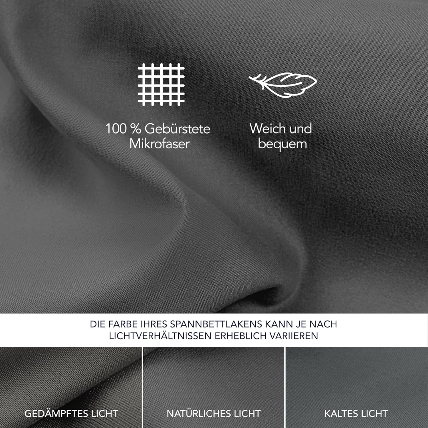 Thumbnail 3 de Dreamzie Spannbettlaken 160x200 cm aus Mikrofaser – dunkelgrau, 33 cm tiefes Spannteil