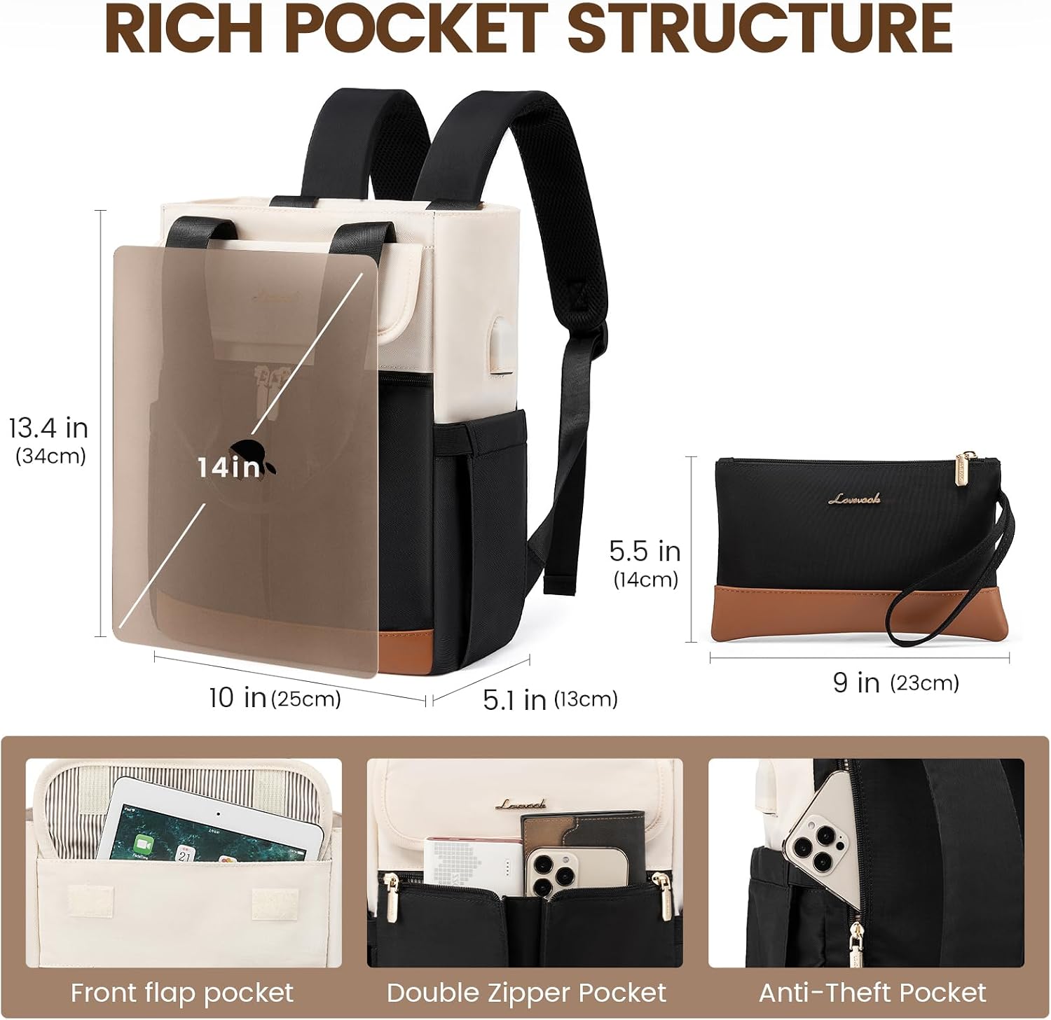 Thumbnail 2 de LOVEVOOK Rucksack Damen Klein 13,3 Zoll