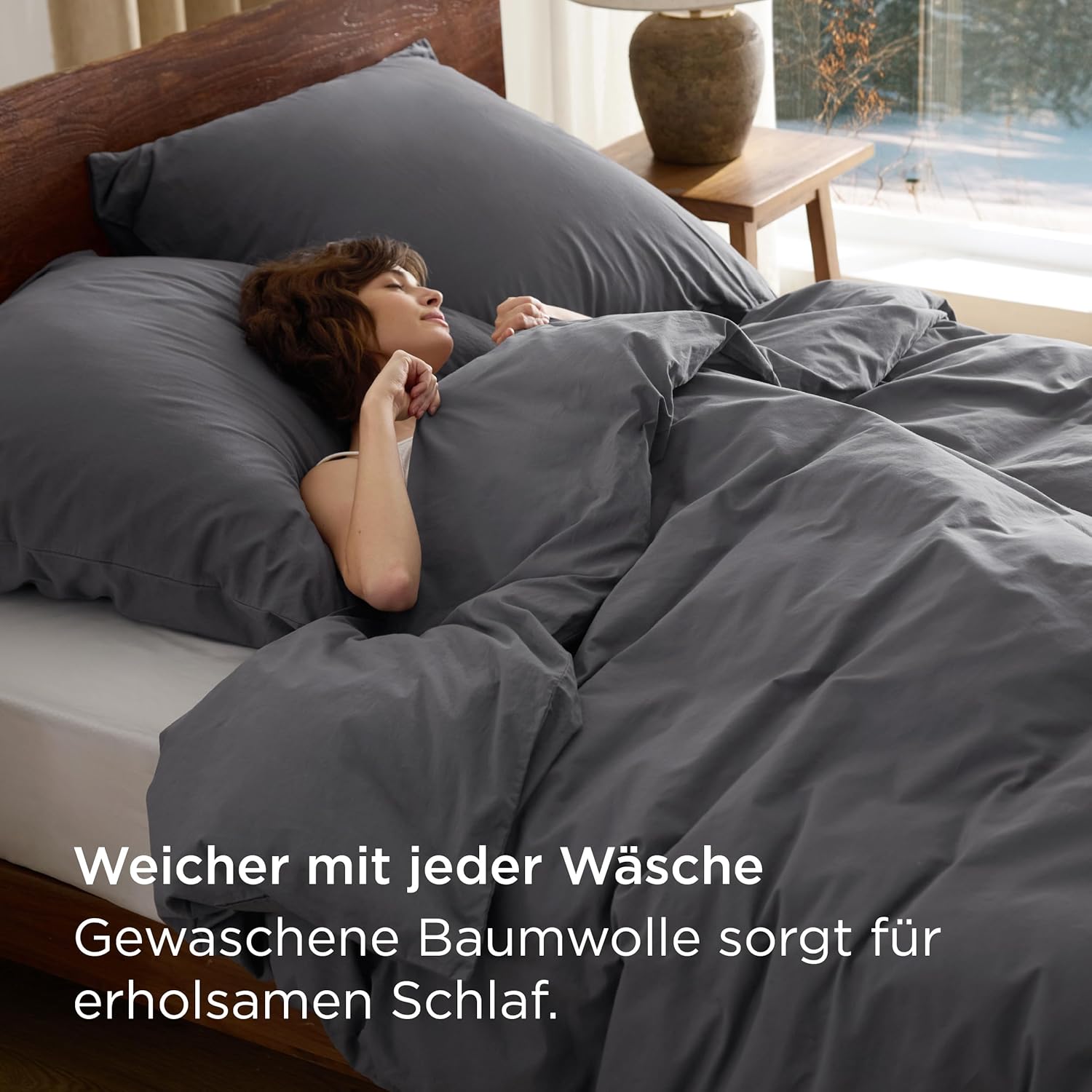 Thumbnail 1 de BEDSURE Bettwäsche 135x200 Baumwolle 4-teilig grau – waschbare Leinen-Textur, Reißverschluss, OEKO-TEX