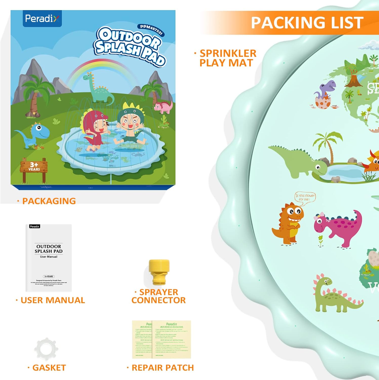 Thumbnail 6 de Peradix Sprinklers Splash Pad Water Play Mat (Dinosaur) 200CM for Kids & Dogs