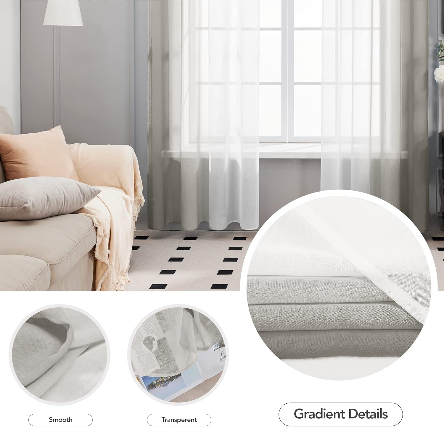 Thumbnail 3 de Deconovo Lot de 2 rideaux voilages à œillets 140×260 cm, gris clair dégradé