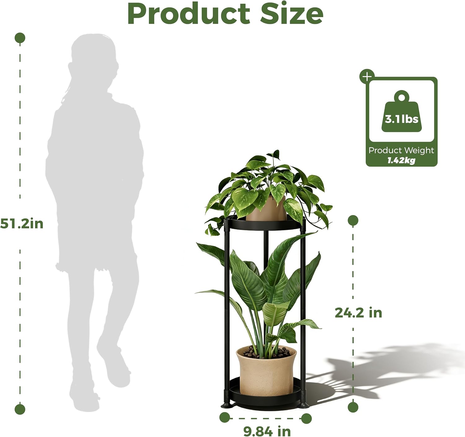 Detalle de Bamworld 2-Tier Indoor/Outdoor Metal Plant Stand with Tripod Base