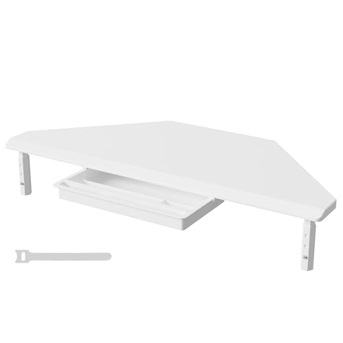 Detalle de ETHU Triangle Corner Monitor Stand Riser with Drawer, White