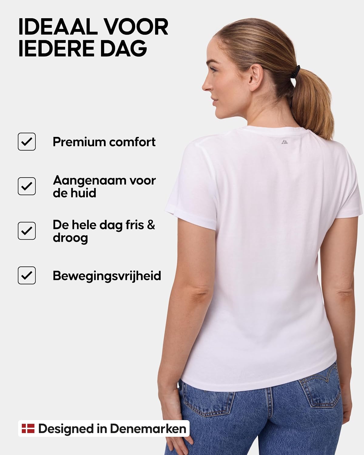 Detalle de DANISH ENDURANCE dames T-shirts 2-pack: biologisch katoen, modal, zwart/wit