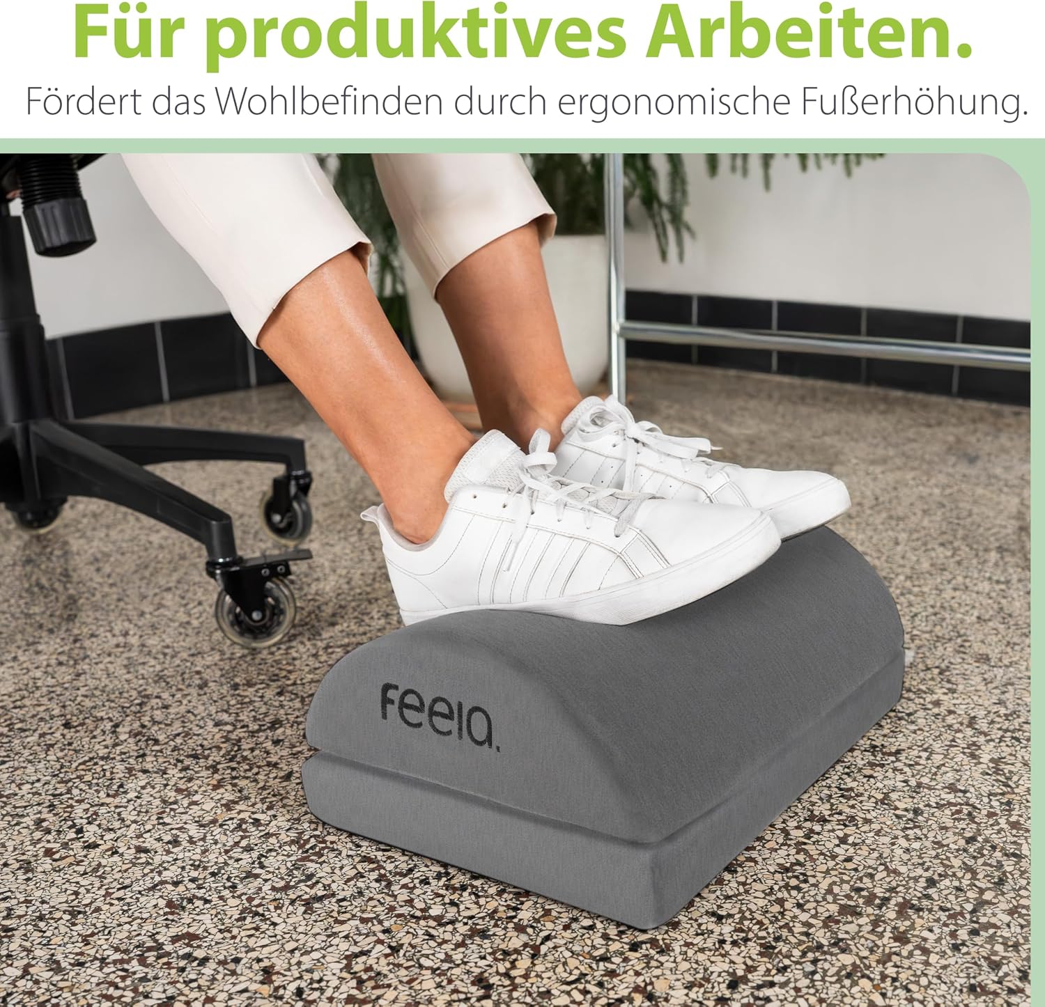Detalle de feela.® Fußstütze Schreibtisch – höhenverstellbar, rutschfest, mit Premium-Schaumkern (dunkelgrau)