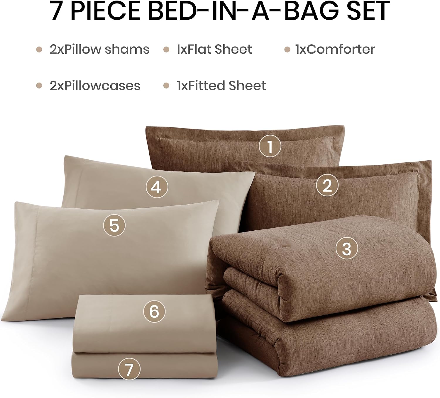 Thumbnail 6 de Monbix King Size Comforter Set, 7-Piece Brown Reversible Bedding