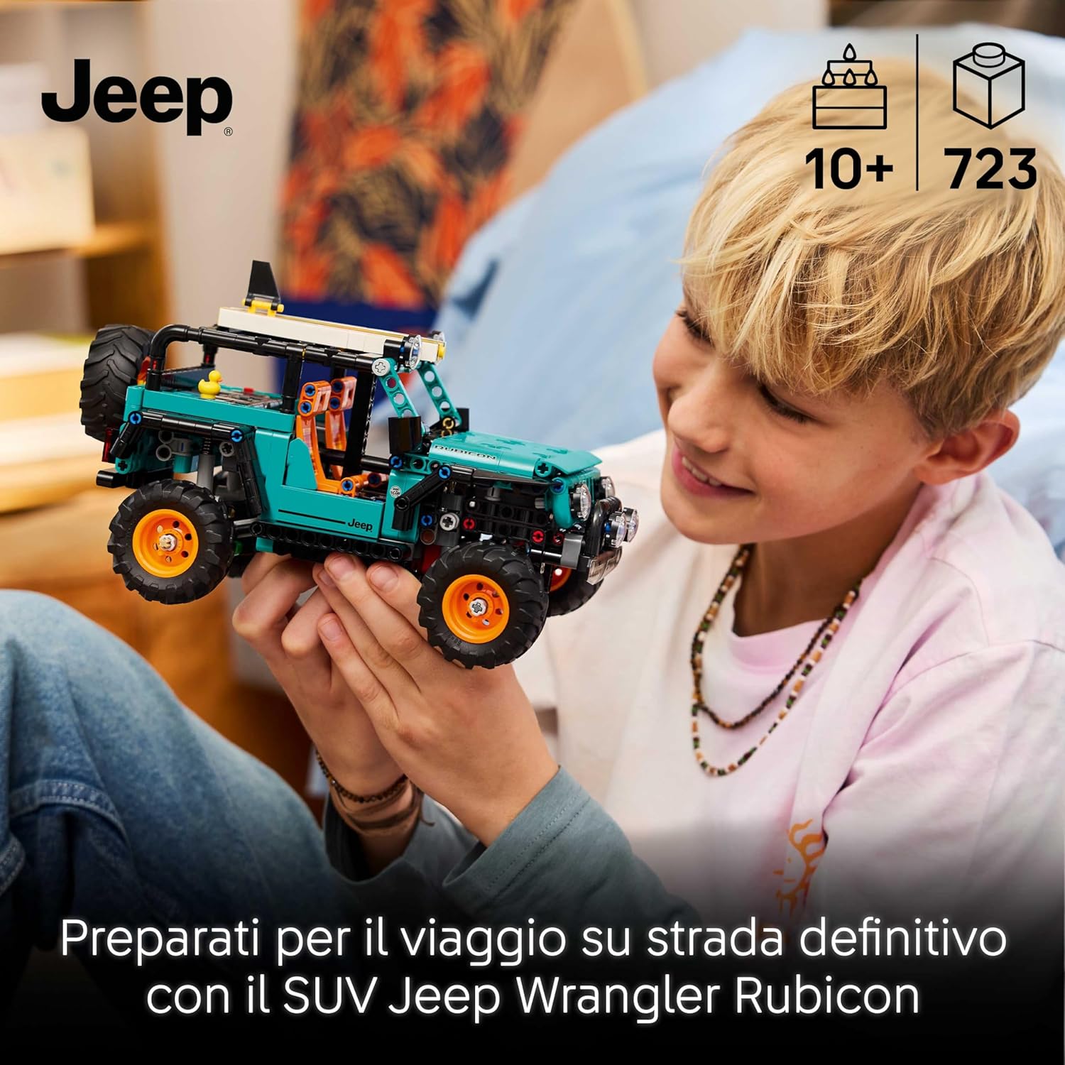 Detalle de LEGO Technic SUV Jeep Wrangler Rubicon 42227 — Avventura fuoristrada con motore V6, sterzo e sospensioni