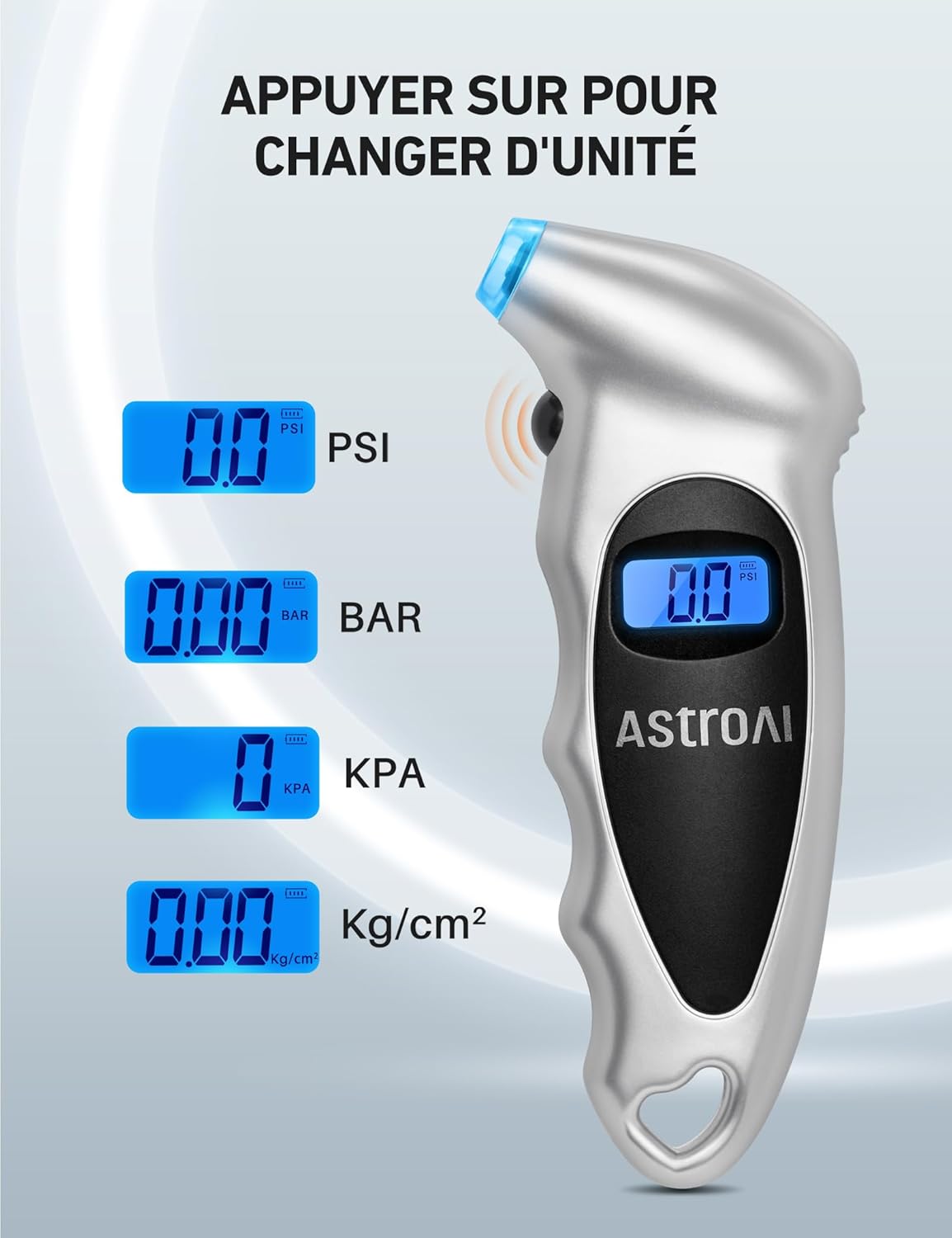Thumbnail 2 de AstroAI Manomètre pression numérique 10 bar pour pneus voiture, vélo, VTT et moto