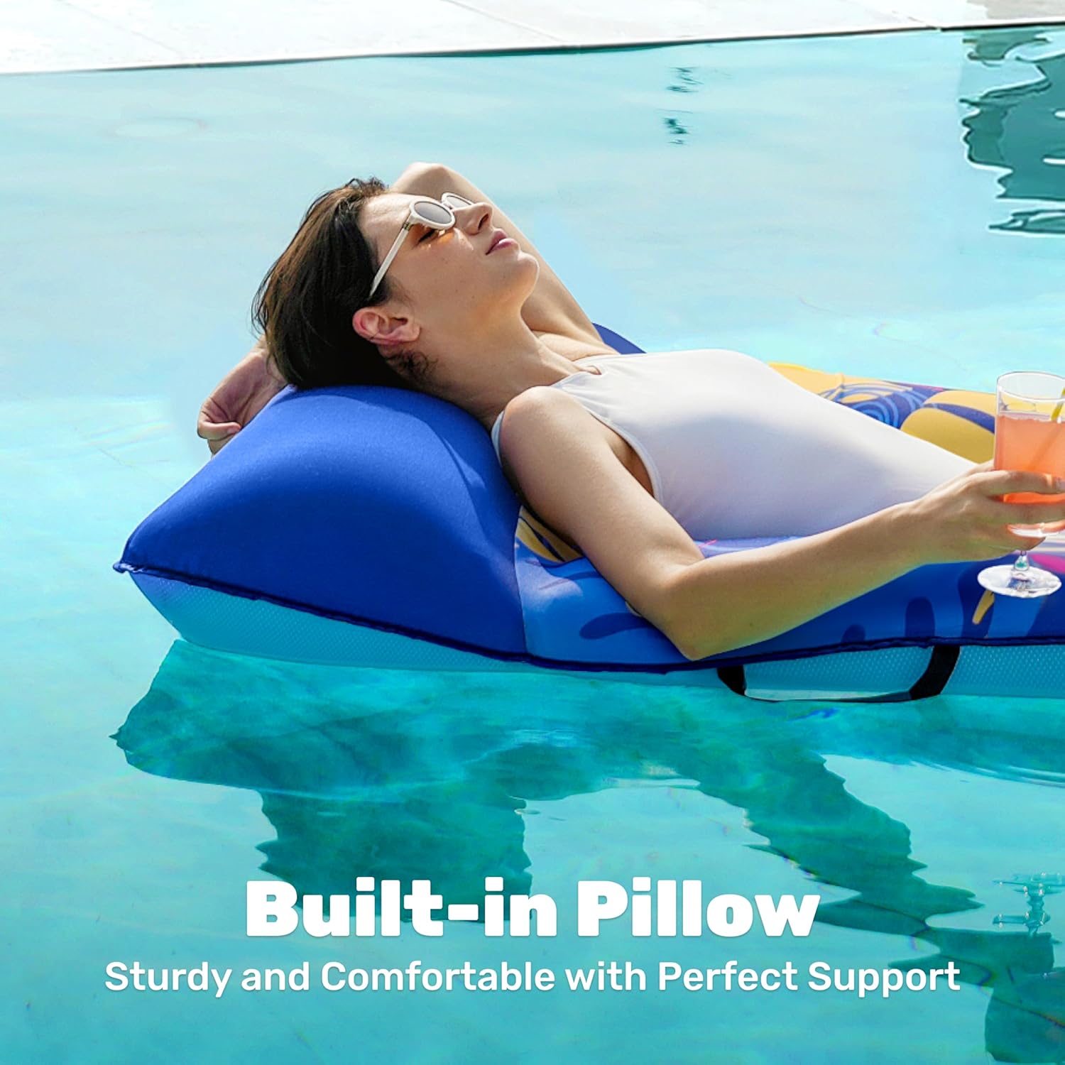 Thumbnail 1 de SLOOSH Inflatable Pool Floats Lounger - XL Fabric Covered Pool Mat Floaties for Adults (68" x 34"), Ultra Comfort with Headrest