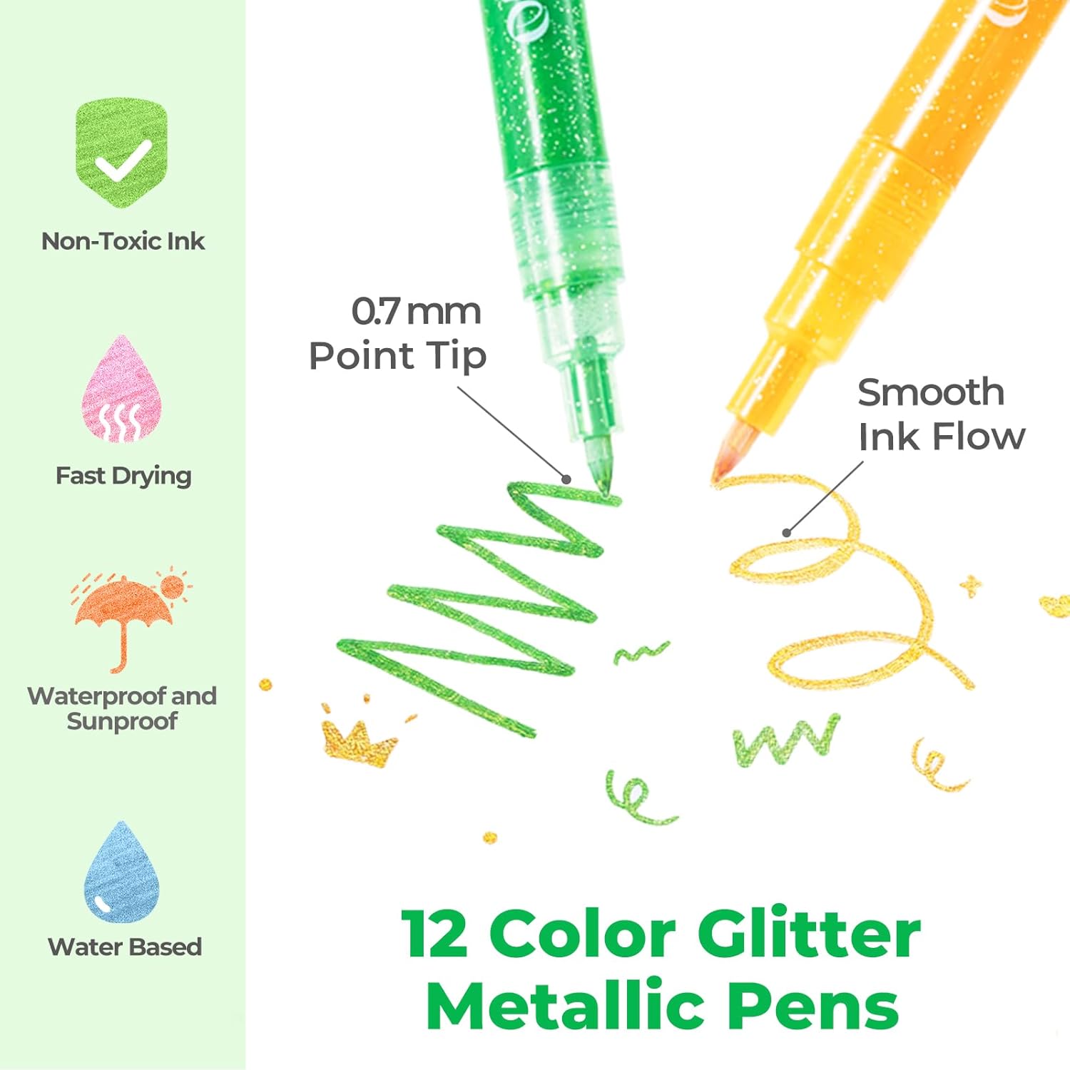 Thumbnail 2 de Glitzerstifte 12 Farben von Ohuhu – 0,7 mm wasserbasierte Glitzerstifte für kreative Projekte
