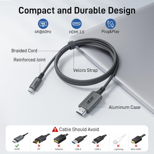 Detalle 2 de Acer USB C to HDMI Cable for Home Office 6.6FT (4K@60Hz) for Laptop