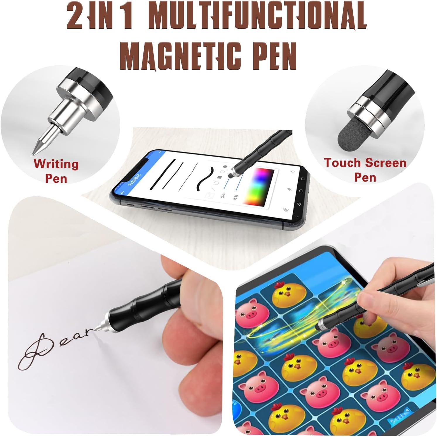 Detalle de Tigerhu Penna Magnetica multifunzione antistress con accessori (nera) – fidget pen da scrivania e gioco