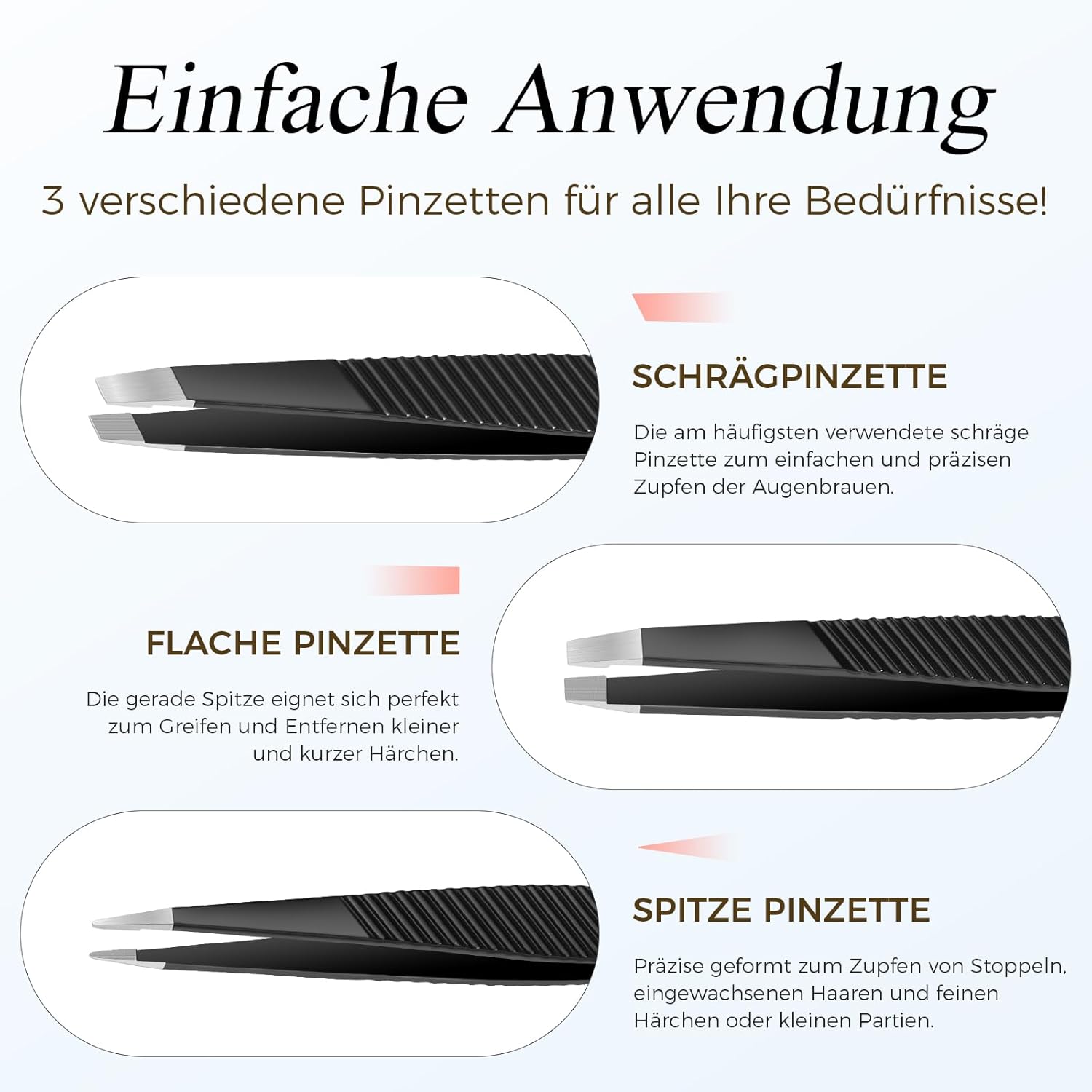 Thumbnail 3 de Upmore Pinzetten-Set mit rutschfestem Komfortgriff und mikro-geriffelten Spitzen – 3-tlg. Edelstahl-Set (Schwarz-01)