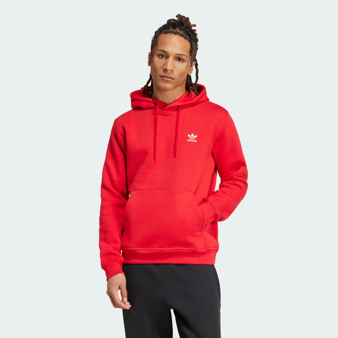 Detalle de Sudadera con capucha Trefoil Essentials de Adidas – Rojo