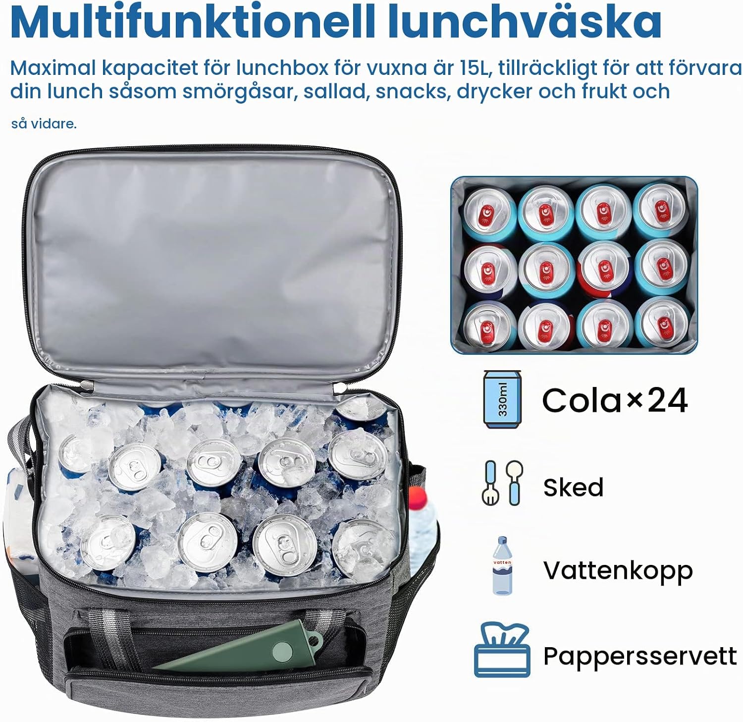 Detalle de DUNSOO Dunsoo Kühltasche Klein kylväska, 15 liter, vikbar med axelrem