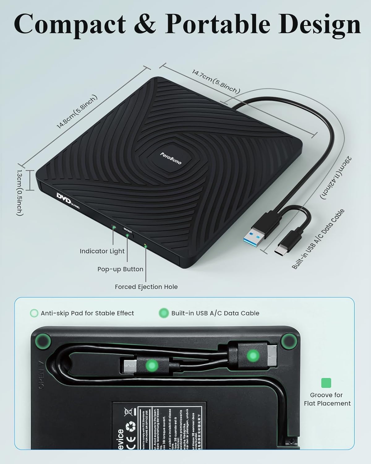 Thumbnail 6 de PeroBuno External CD DVD Drive 0.5-inch optical drive 📀