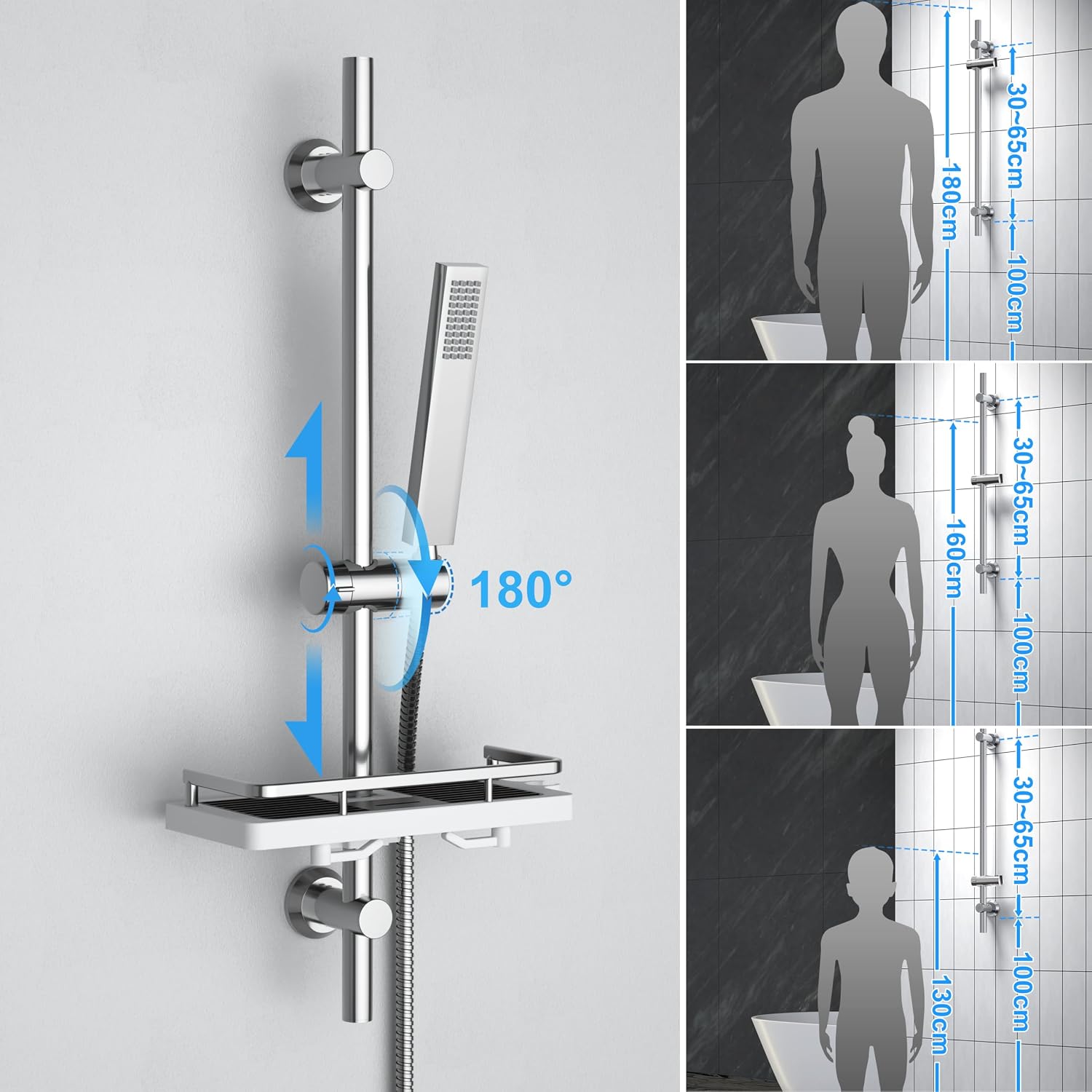 Detalle 2 de Görbach Colonna Doccia in Acciaio Inox 70 cm con Mensola e Doccetta Regolabile – Cromata