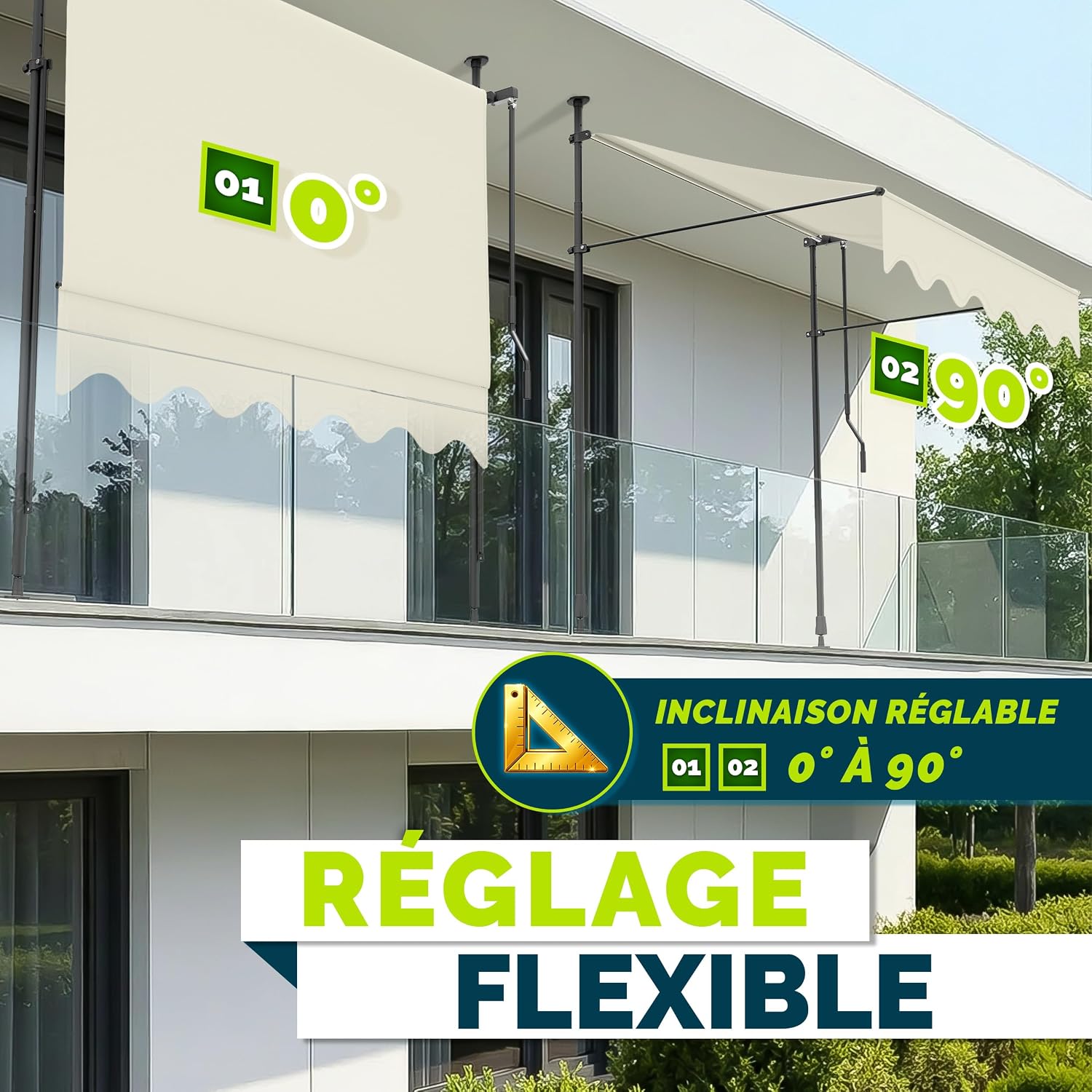 Detalle 2 de Tillvex Store Banne Manuel rétractable avec manivelle pour Le Balcon | Marquise de terrasse sans percement | Marquise Soleil de Balcon auvent téléscopique (Sable, 350cm)