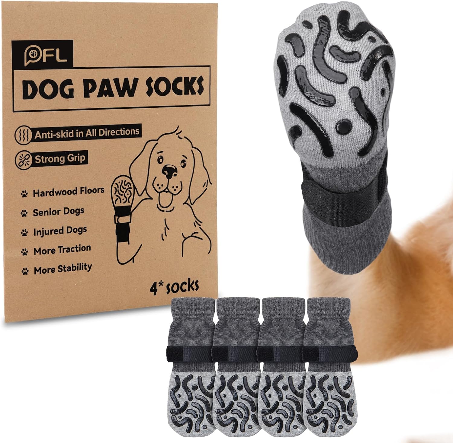Detalle de 2 Pairs Anti-Slip Dog Paw Socks Grey S