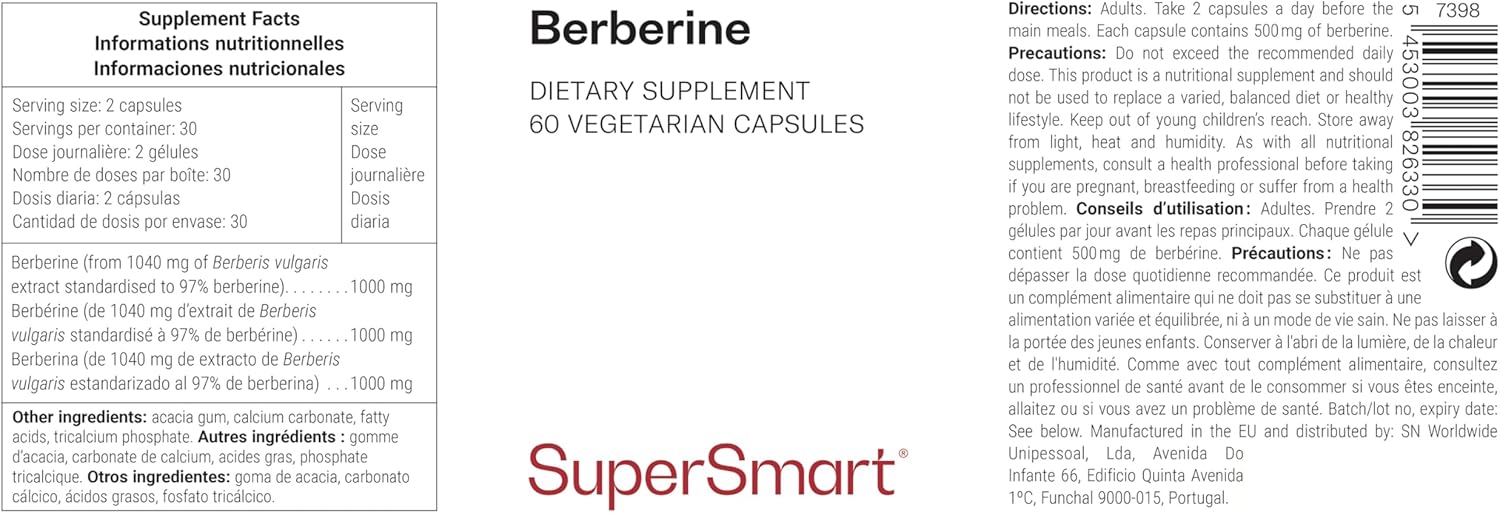 Thumbnail 1 de Berberine – Berberis-vulgaris-Extrakt standardisiert auf 97% Berberin | Veganes Nahrungsergänzungsmittel, 60 Kapseln (SUPERSMART)