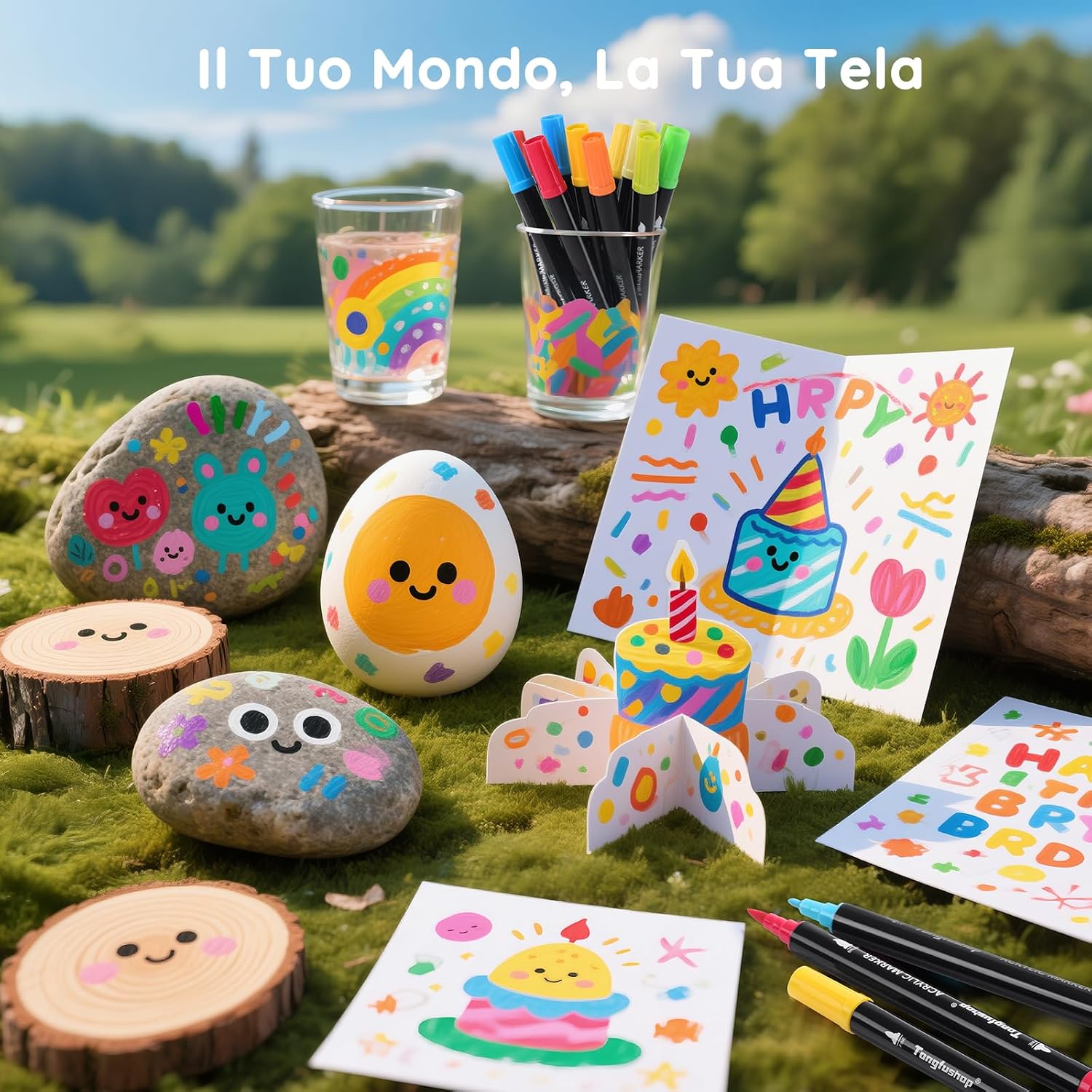Detalle 2 de Tongfushop 72 colori pennarelli acrilici a doppia punta per pietra, legno, vetro e tessuti