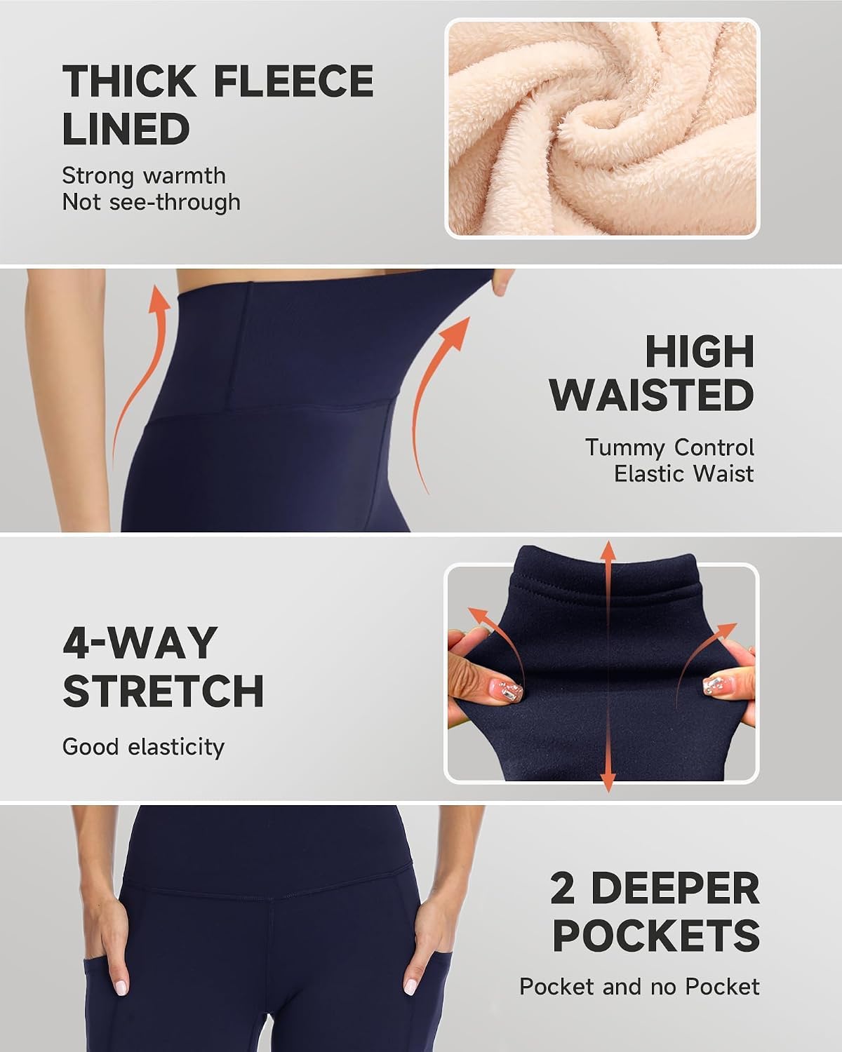Detalle de GAYHAY Fleece-Lined Leggings for Women, High-Waisted with 4-Way Stretch
