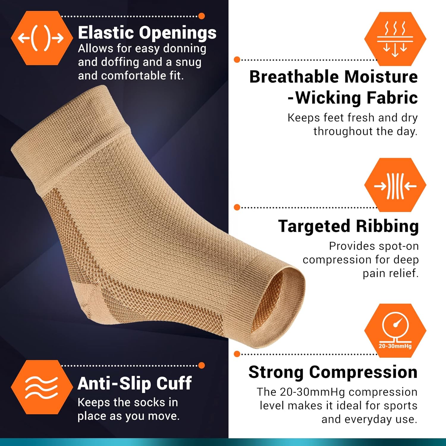 Detalle 2 de Compression Socks 20-30mmHg for Plantar Fasciitis & Foot Pain Relief – Ankle Compression Sleeve (Pair)