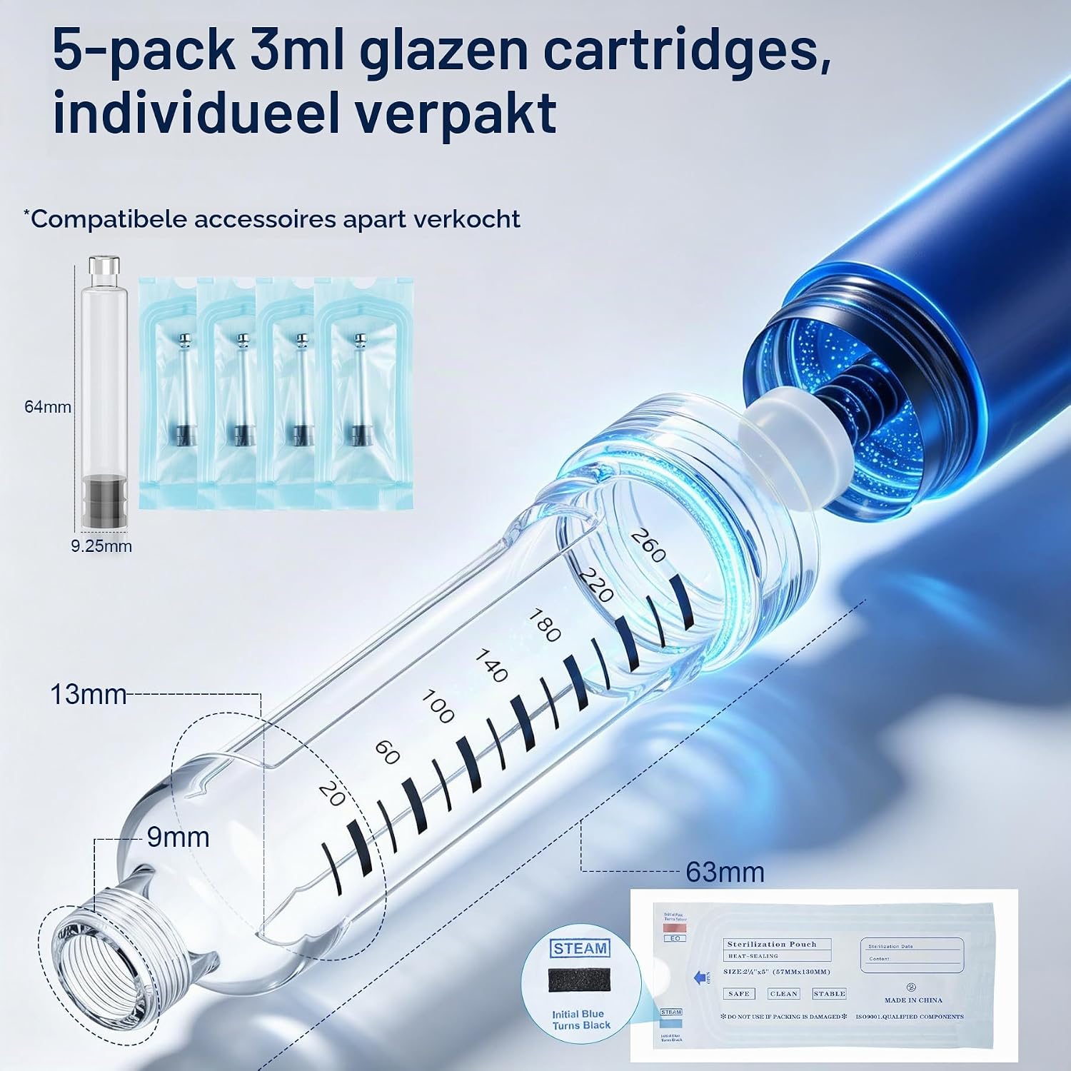 Detalle de AMAINKI herbruikbare insulinepen, 1–80 eenheden, met 5 cartridges en etui