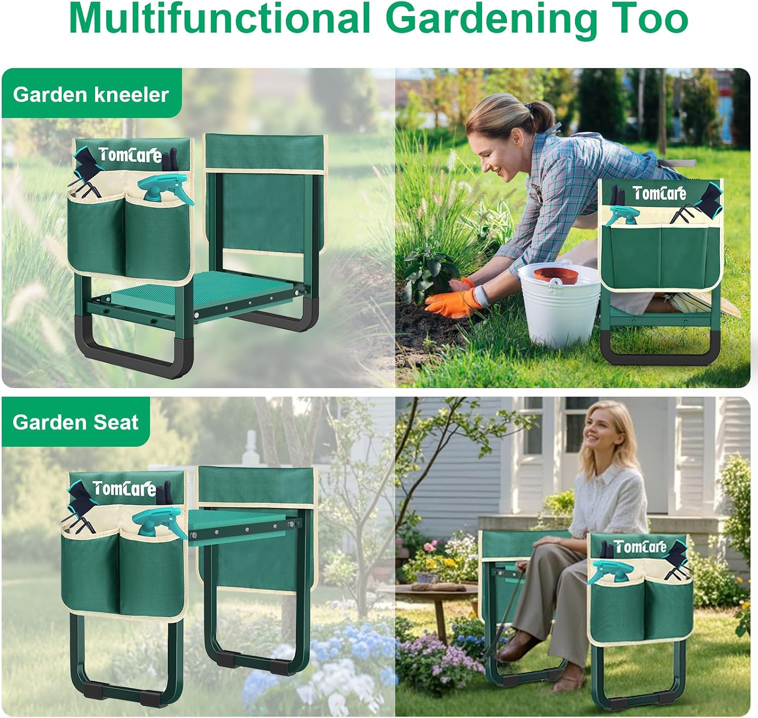 Detalle de TomCare E-2007 Garden Kneeler and Seat, Folding Steel Frame with EVA Pad