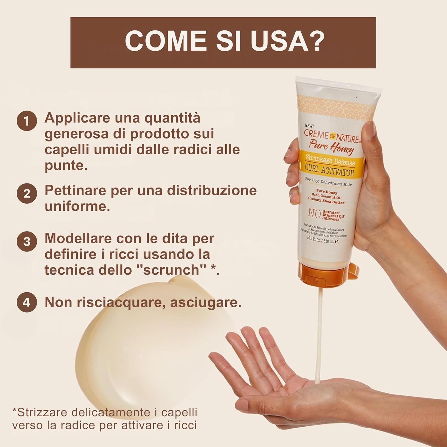 Detalle de Creme of Nature Puro Miele Attivatore Ricci, senza solfati – definisce, idrata e lascia ricci morbidi (310 ml)