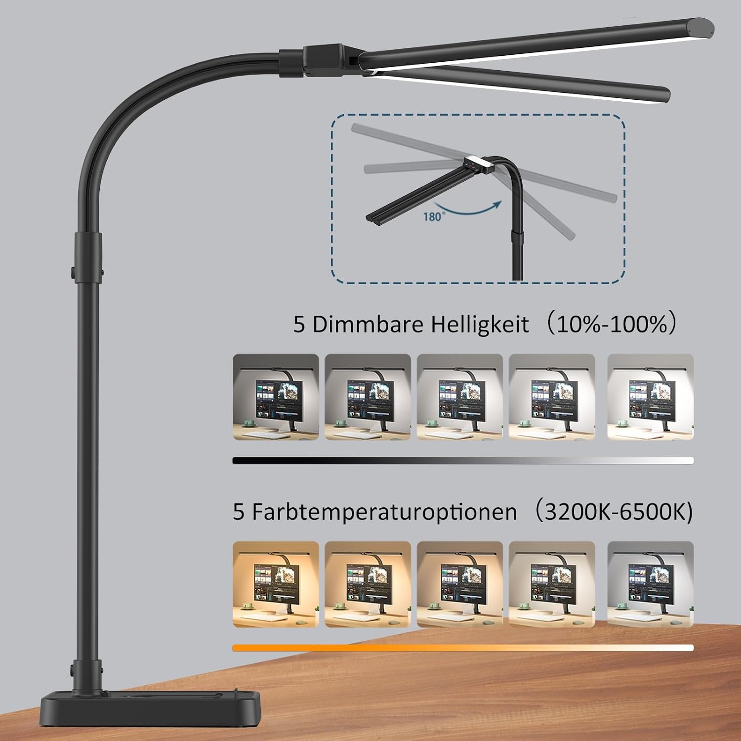 Detalle de Doppelkopf Schreibtischlampe 24W dimmbar