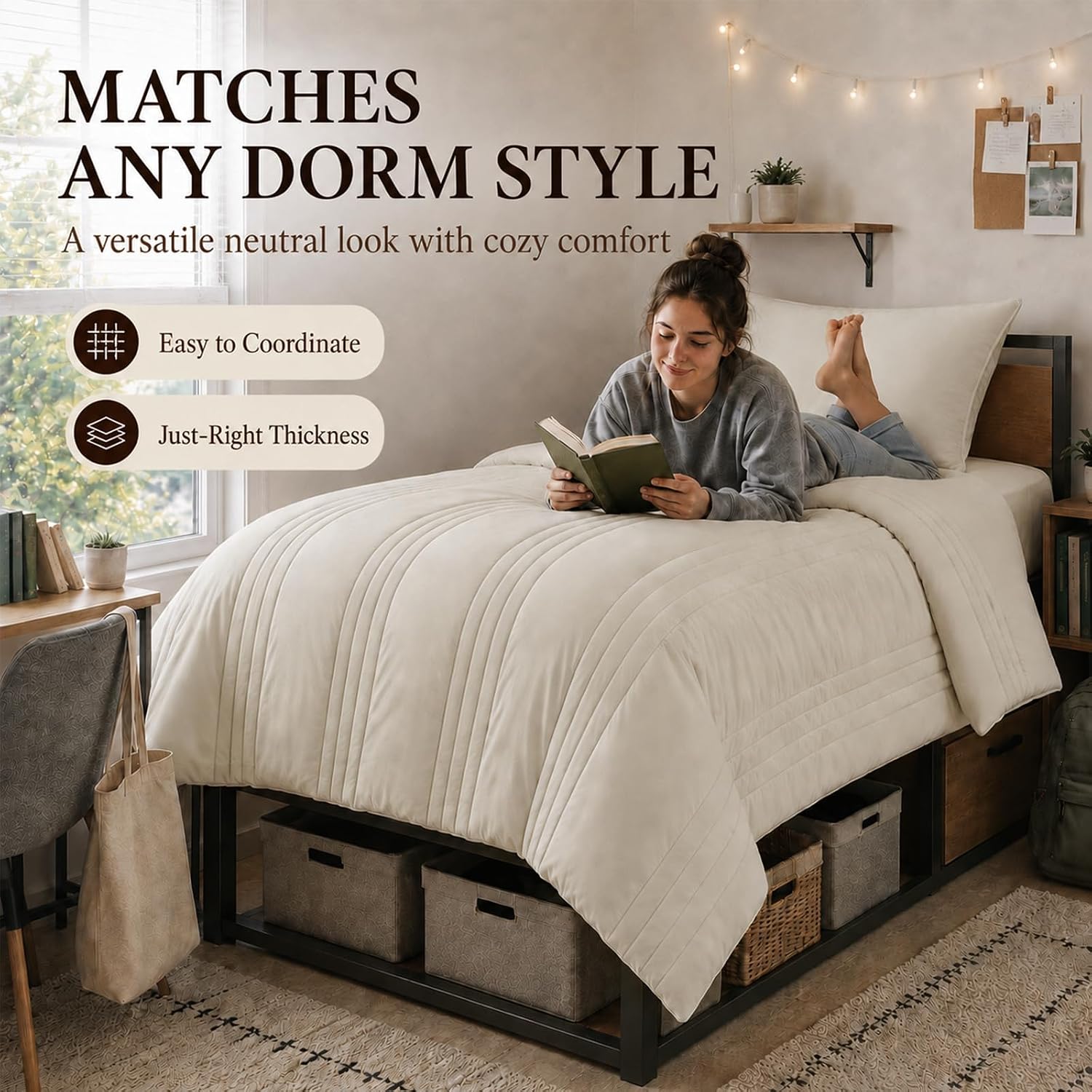 Detalle de CozyLux Twin XL Beige Comforter Set: 5-Piece Bed in a Bag