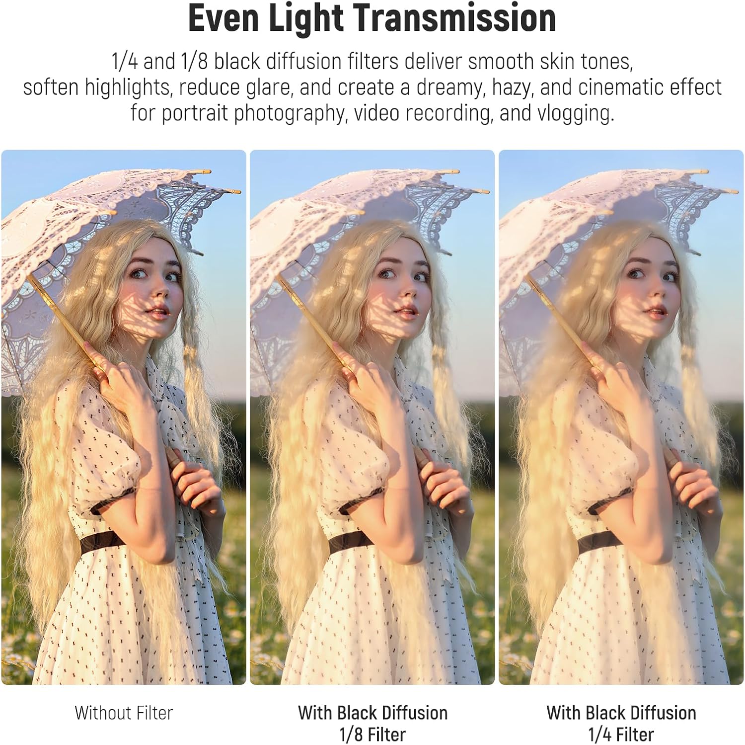 Thumbnail 3 de NEEWER 67mm Black Diffusion Filter Set (1/4 & 1/8) – Dreamy Cinematic Effect, 2-Pack