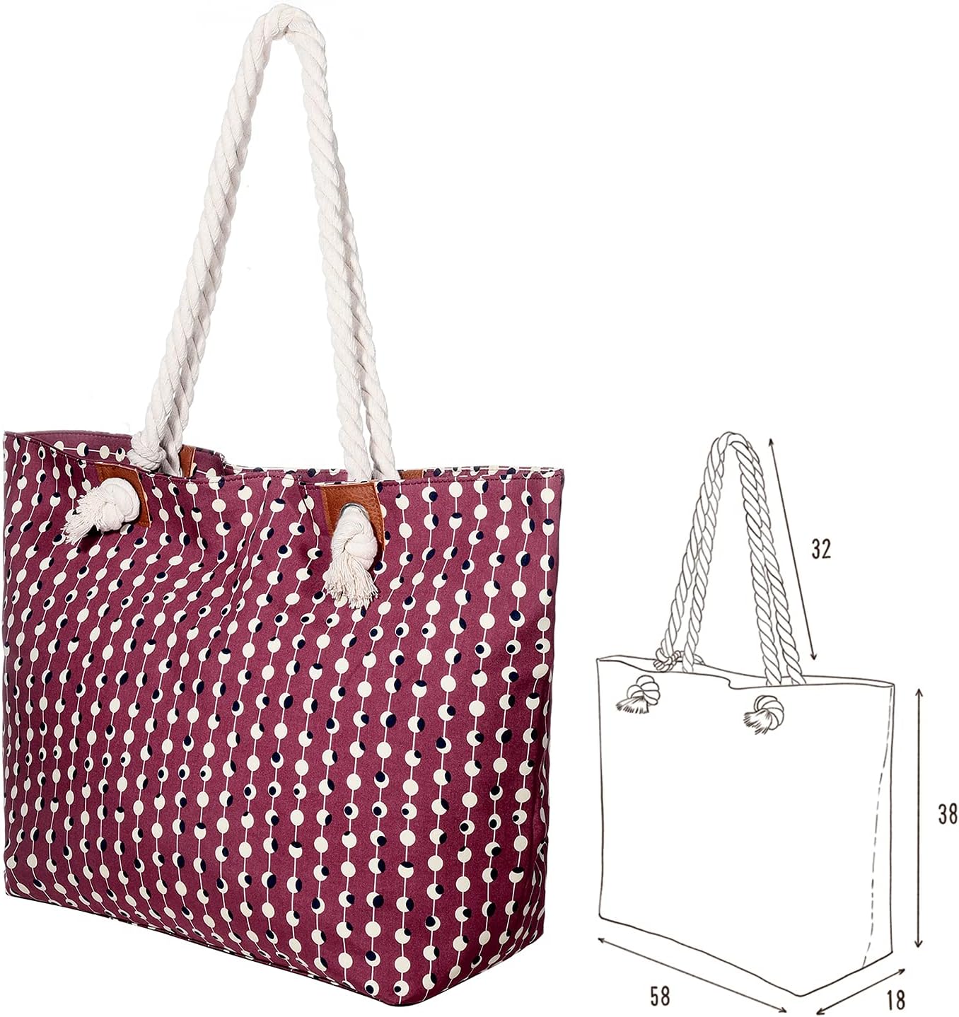 Detalle de MASADA Badetasche XXL Familie Strandtasche mit Reißverschluss – Mondphasen, große Beach Bag für Damen