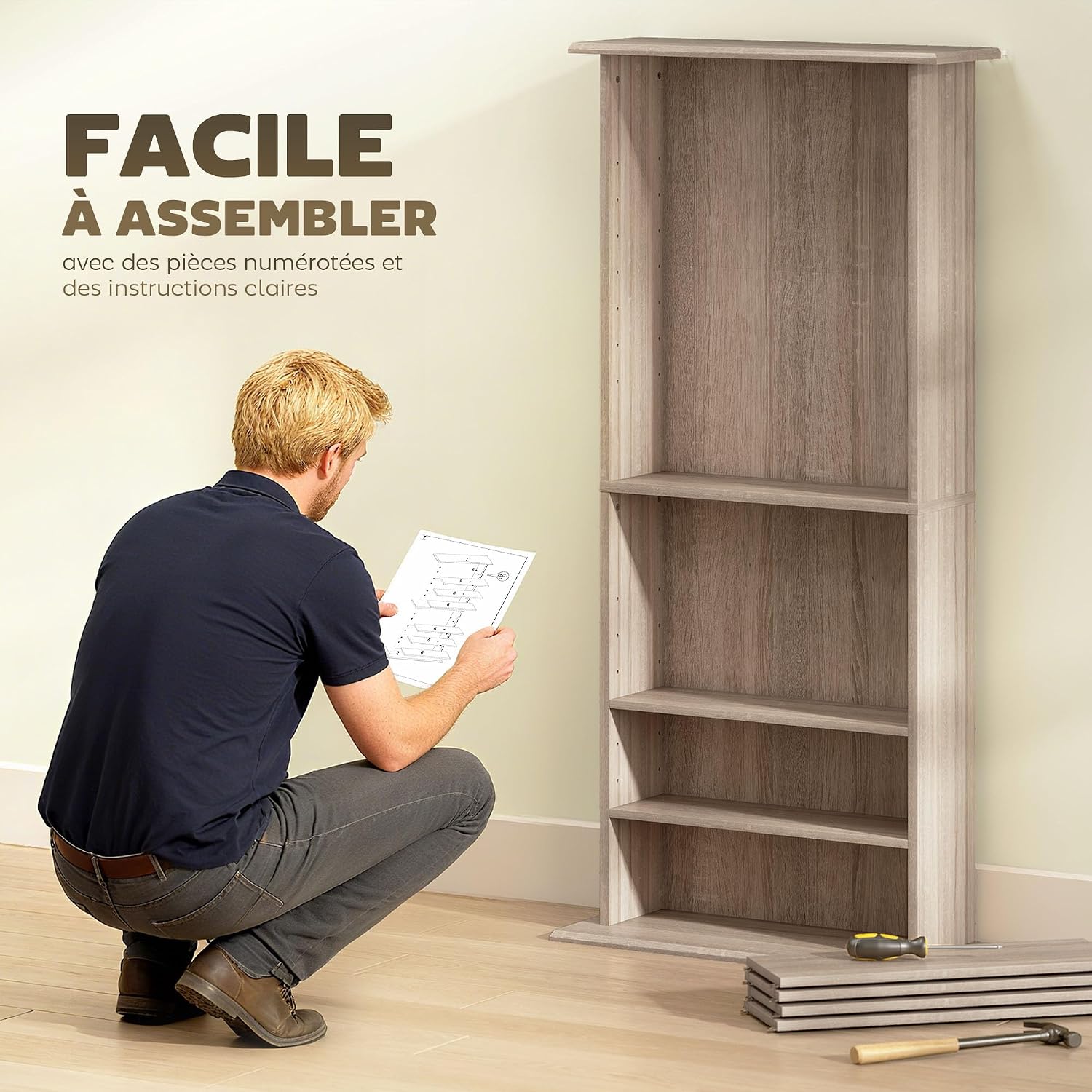 Thumbnail 5 de HOMCOM 836-603V00ND cd- en dvd-kast, 8 vakken, 6 verstelbare legplanken